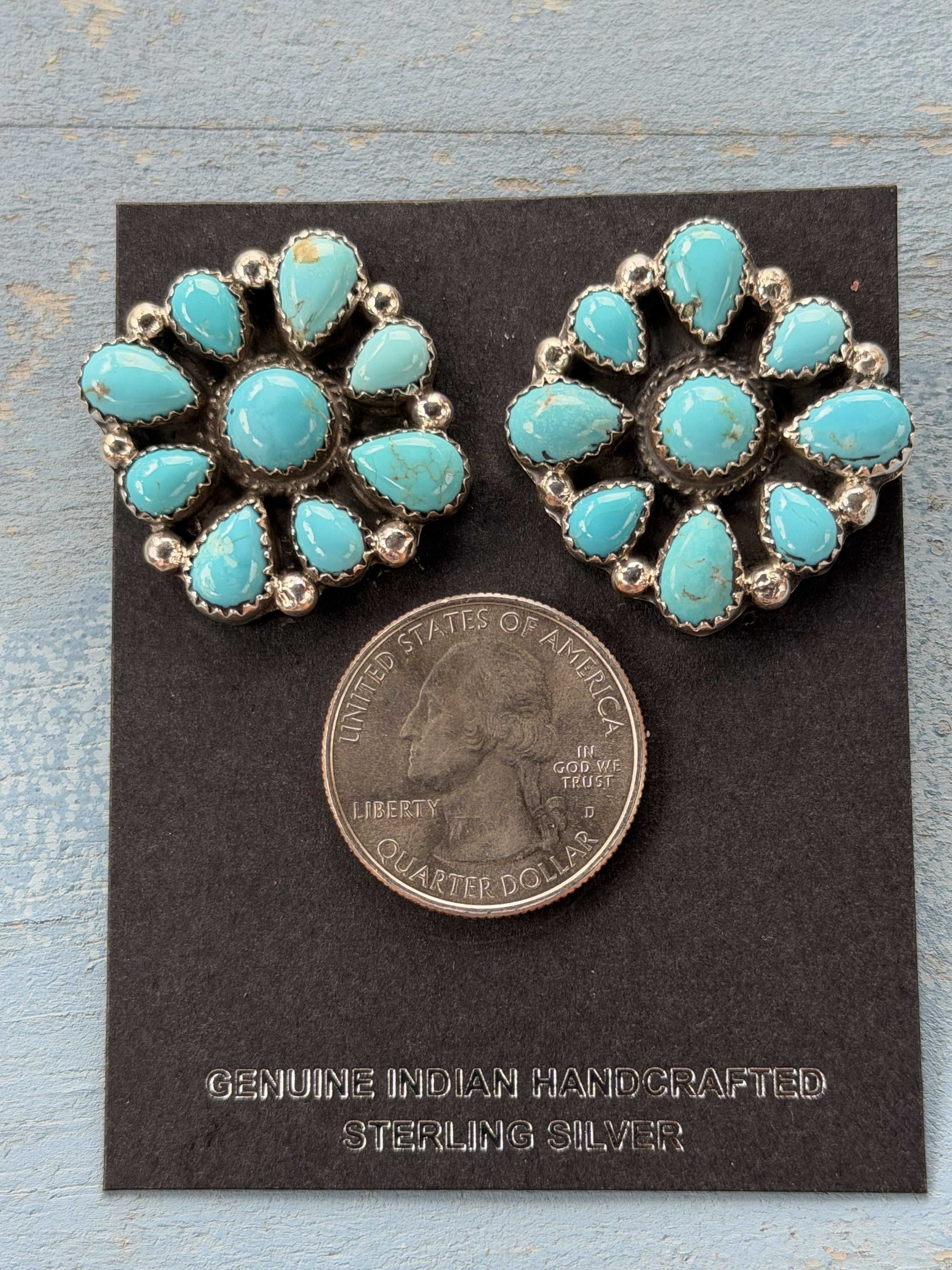 *Native American Made*  Navajo Keith Henry:  Sonoran Blue Cluster Earrings