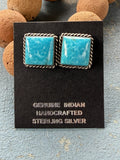 *Native American Made* Navajo Judith Dixon:  Sterling Silver with Kingman Square Post Earrings