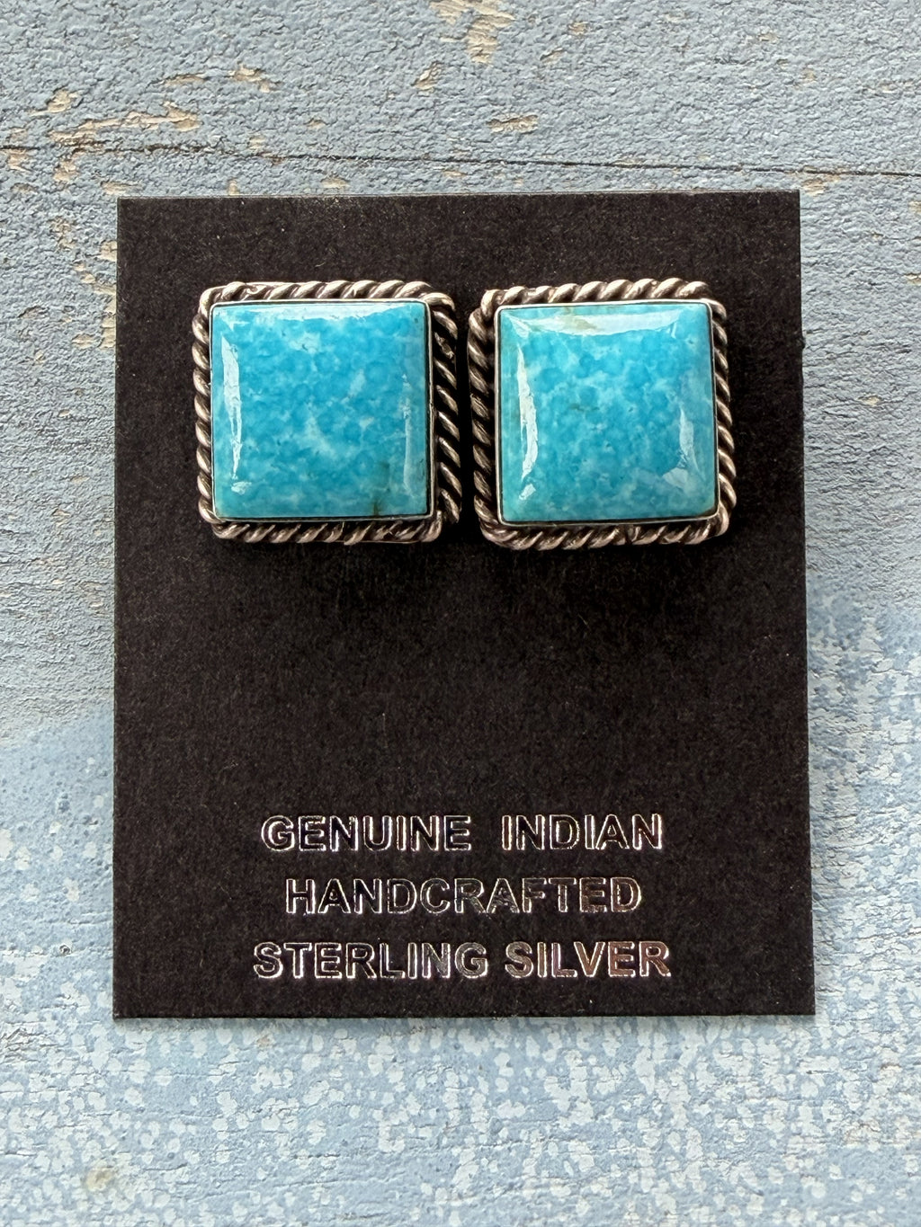 *Native American Made* Navajo Judith Dixon:  Sterling Silver with Kingman Square Post Earrings