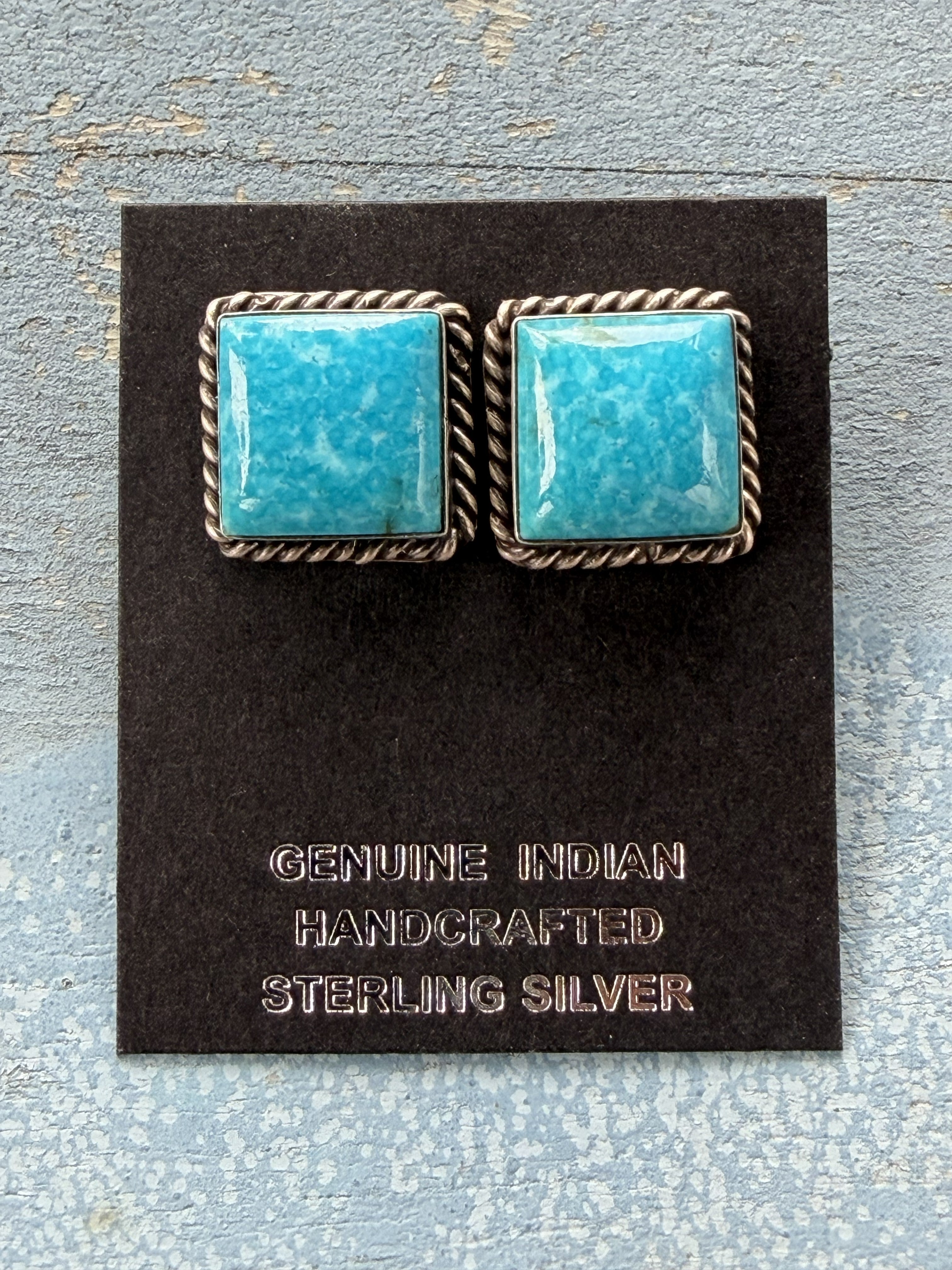 *Native American Made* Navajo Judith Dixon:  Sterling Silver with Kingman Square Post Earrings