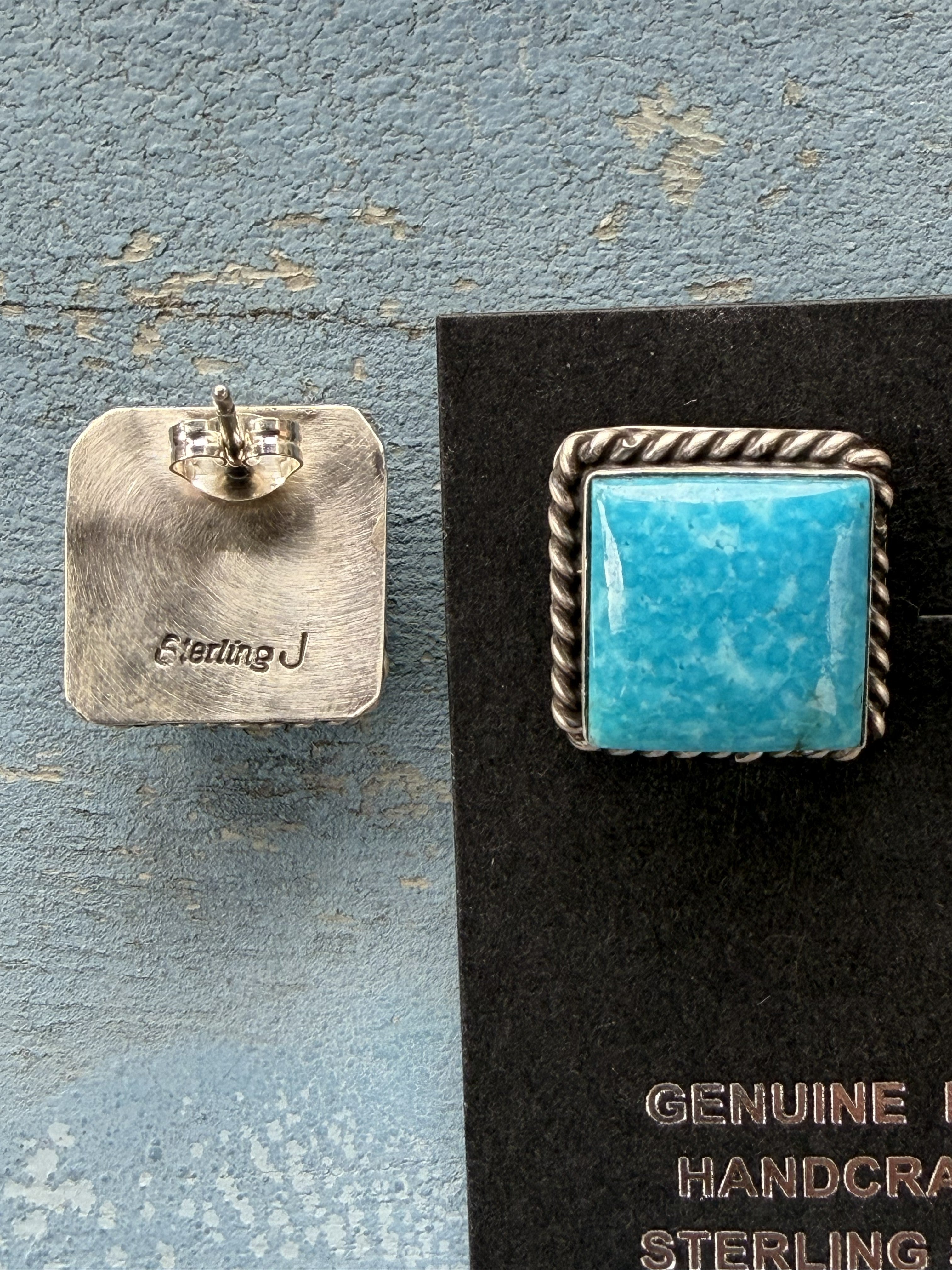 *Native American Made* Navajo Judith Dixon:  Sterling Silver with Kingman Square Post Earrings