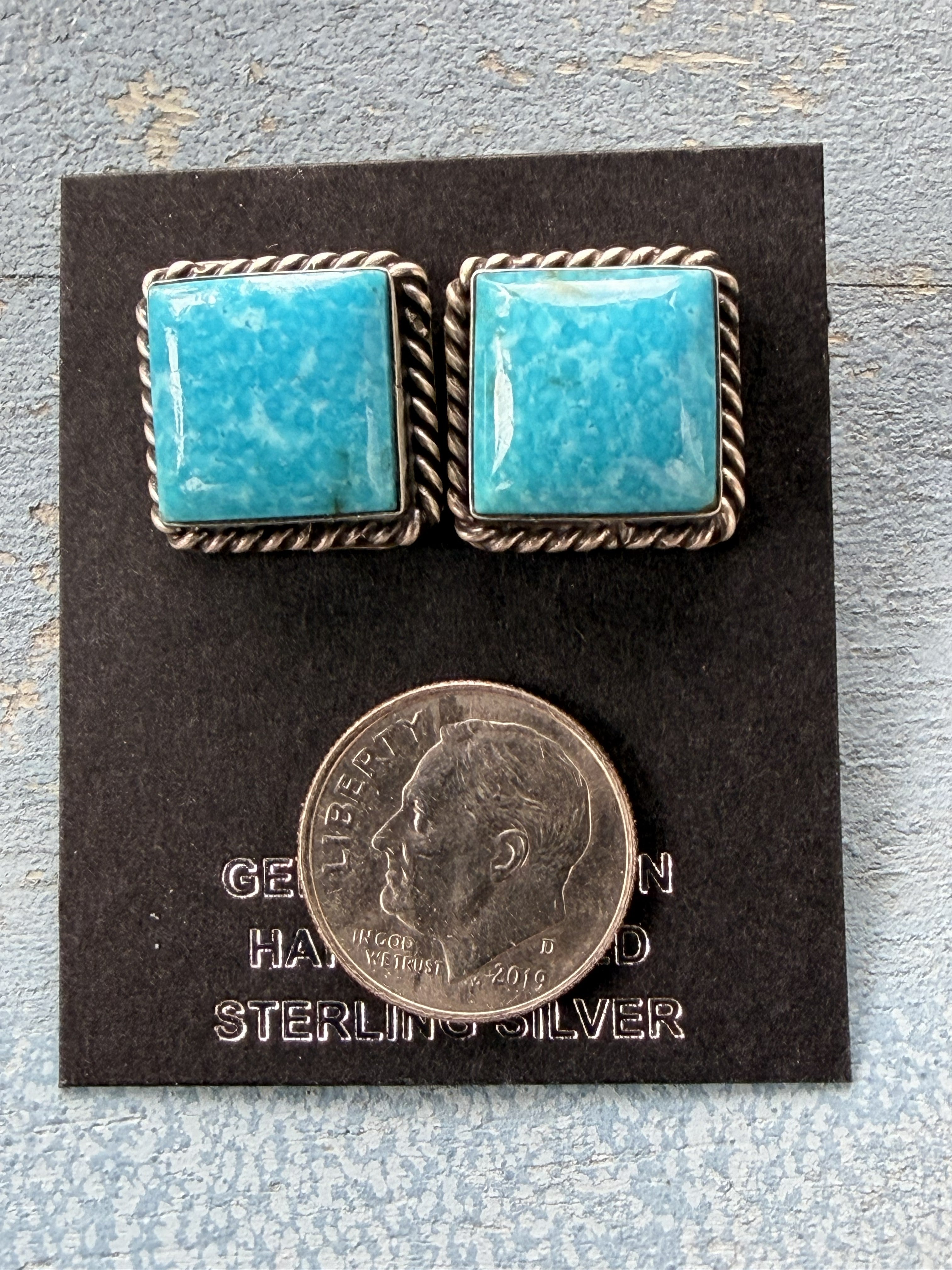 *Native American Made* Navajo Judith Dixon:  Sterling Silver with Kingman Square Post Earrings