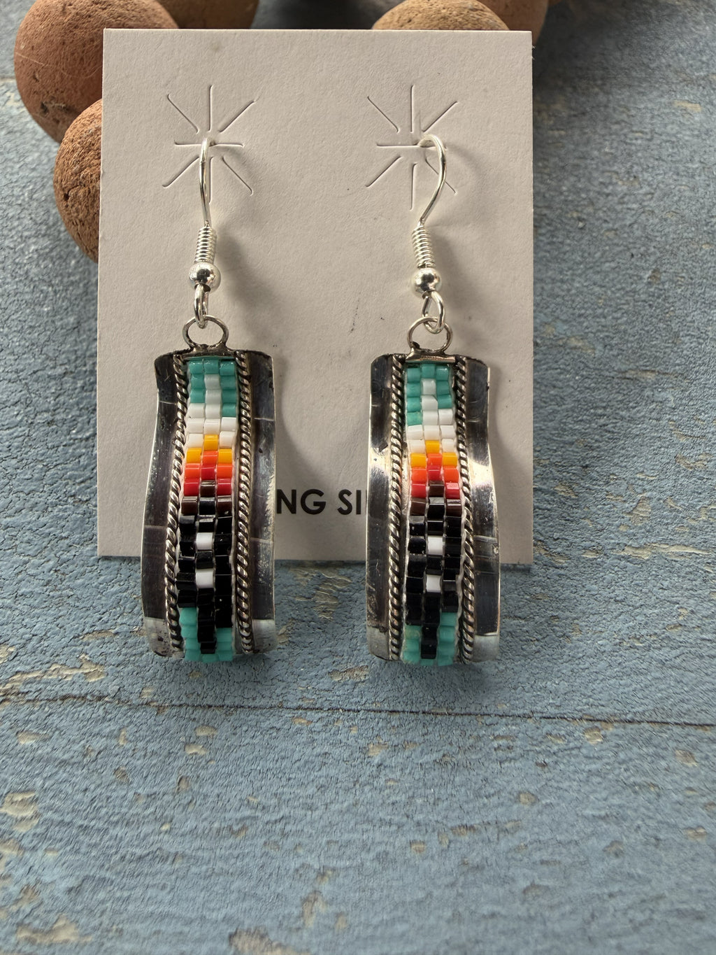 *Native American Made*  Navajo Lucille Romone:  Bead Dangle Earrings