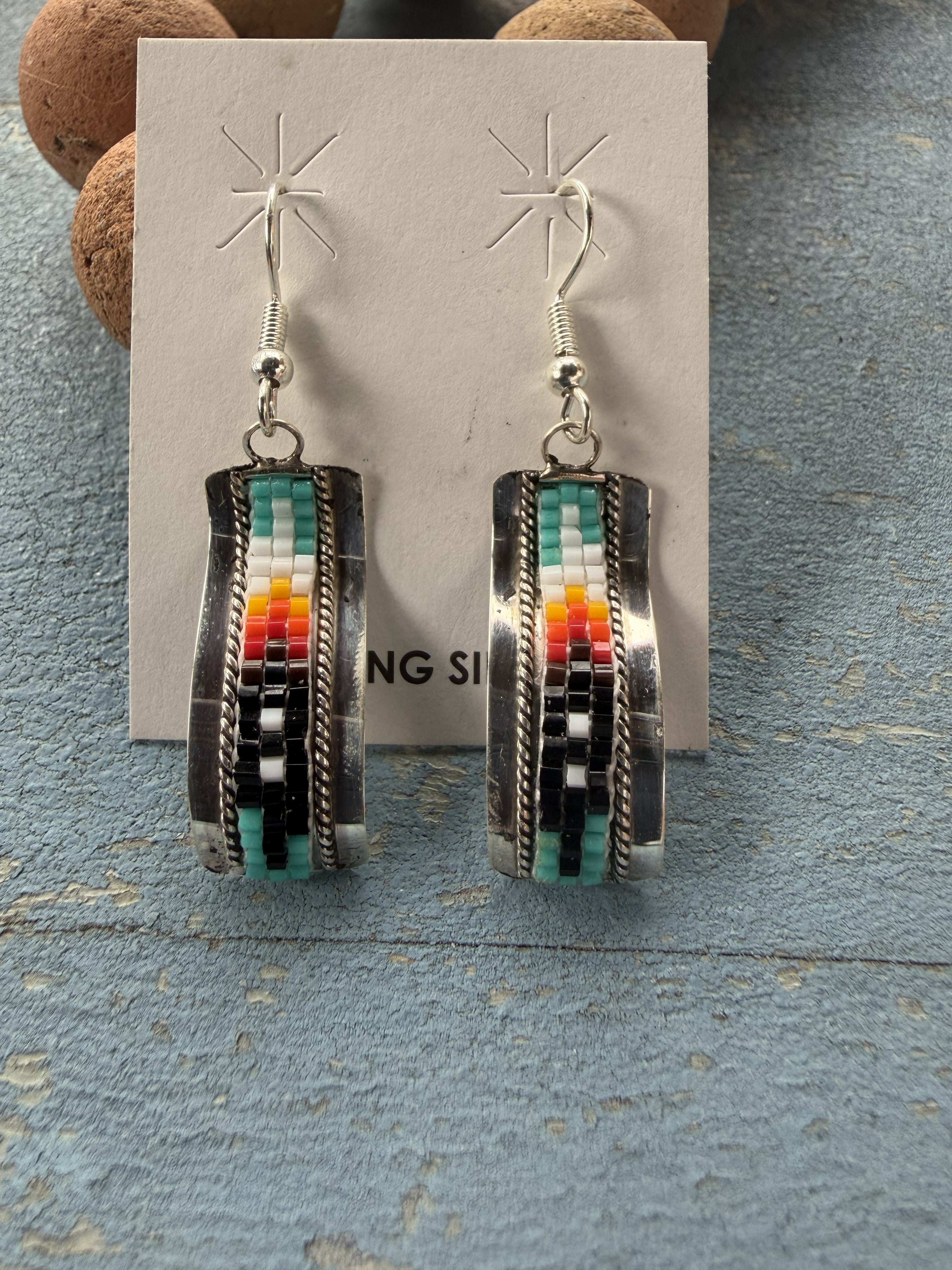 *Native American Made*  Navajo Lucille Romone:  Bead Dangle Earrings