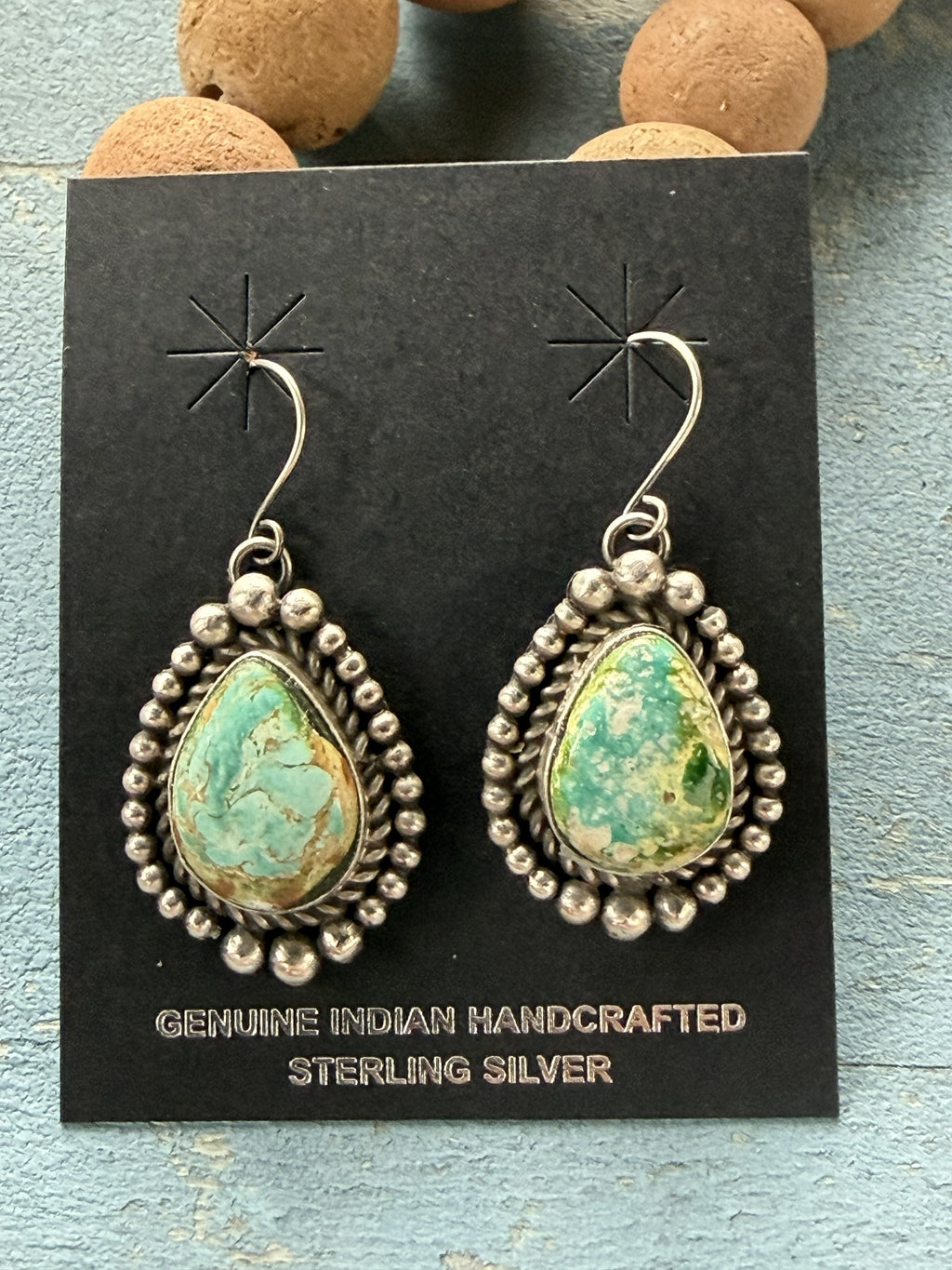 *Native American Made*  Navajo Patricia Johnson:  Sterling Silver with Sonoran Drop Dangle Earrings