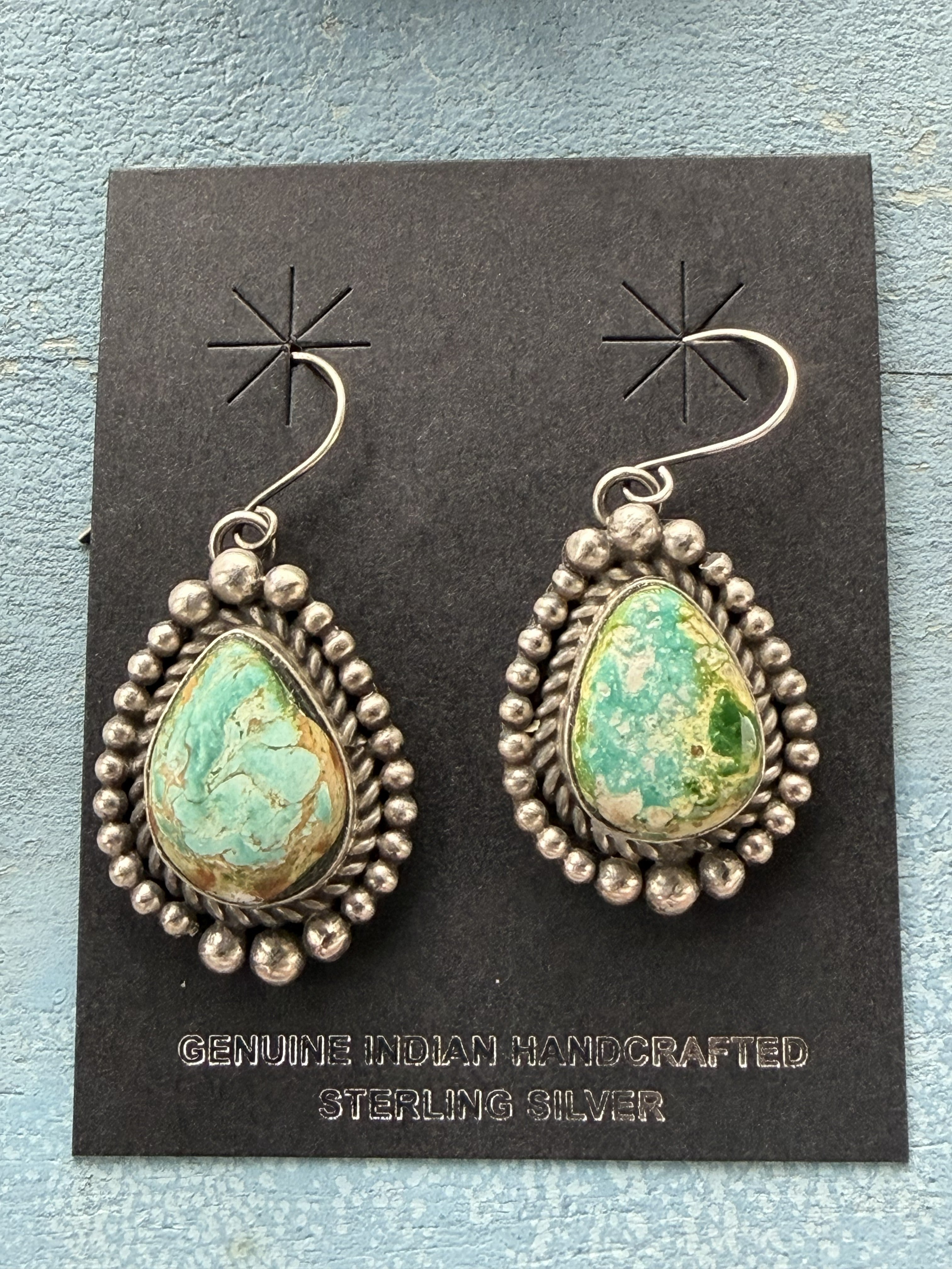 *Native American Made*  Navajo Patricia Johnson:  Sterling Silver with Sonoran Drop Dangle Earrings
