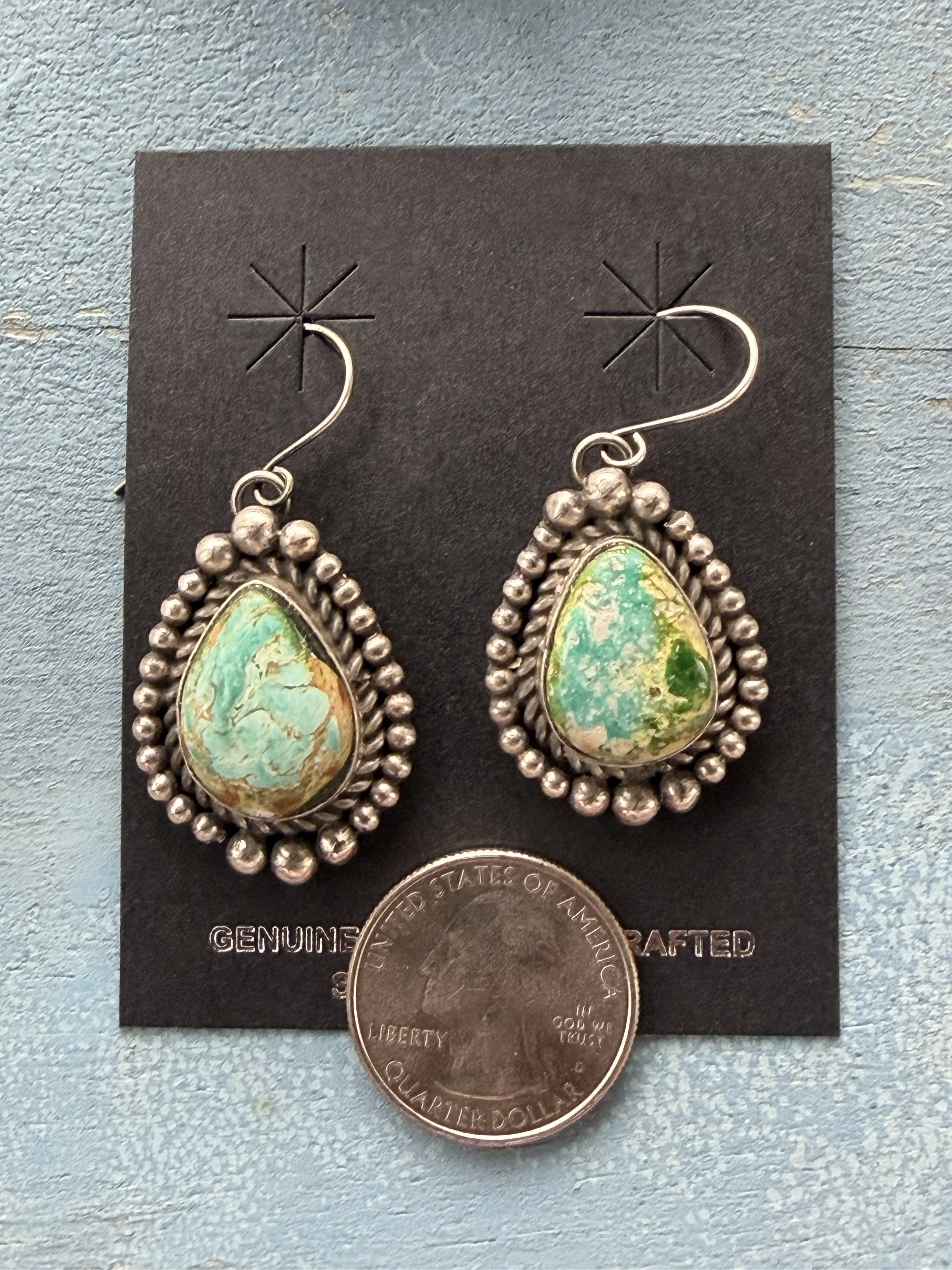 *Native American Made*  Navajo Patricia Johnson:  Sterling Silver with Sonoran Drop Dangle Earrings