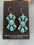 *Native American Made* Navajo Trisha Smith:  Sterling Silver and Kingman Cluster Dangle Earrings