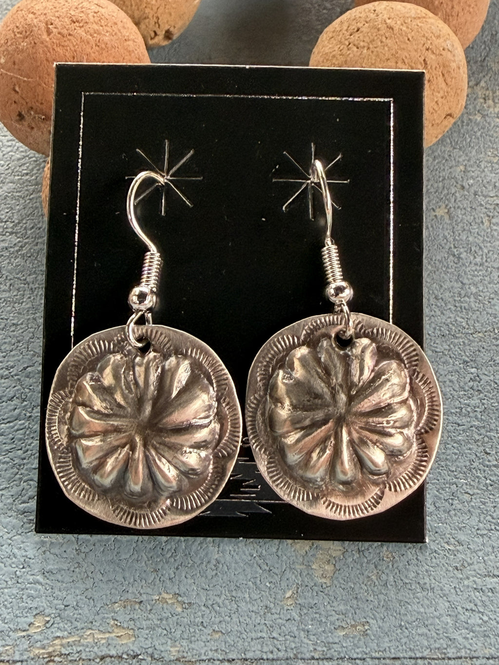 *Native American Made*  Navajo Joan Begay:  Sterling Silver Concho Dangle  Earrings