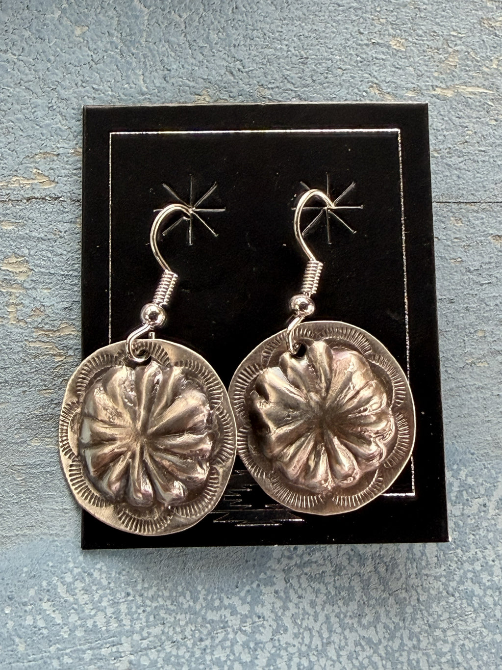 *Native American Made*  Navajo Joan Begay:  Sterling Silver Concho Dangle  Earrings