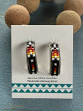 *Native American Made*  Navajo Lucille Romone:  Sterling Silver Beaded Half Hoop Earrings