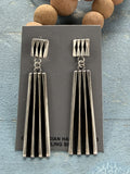 *Native American Made*  Navajo Leander Tahe:  Heavy Sterling Silver Long Tower Dangle Earrings