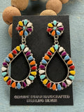 *Native American Made*  Navajo Mathilda Benally:  Sterling Silver with Multi-Colored Stones Dangle Earrings