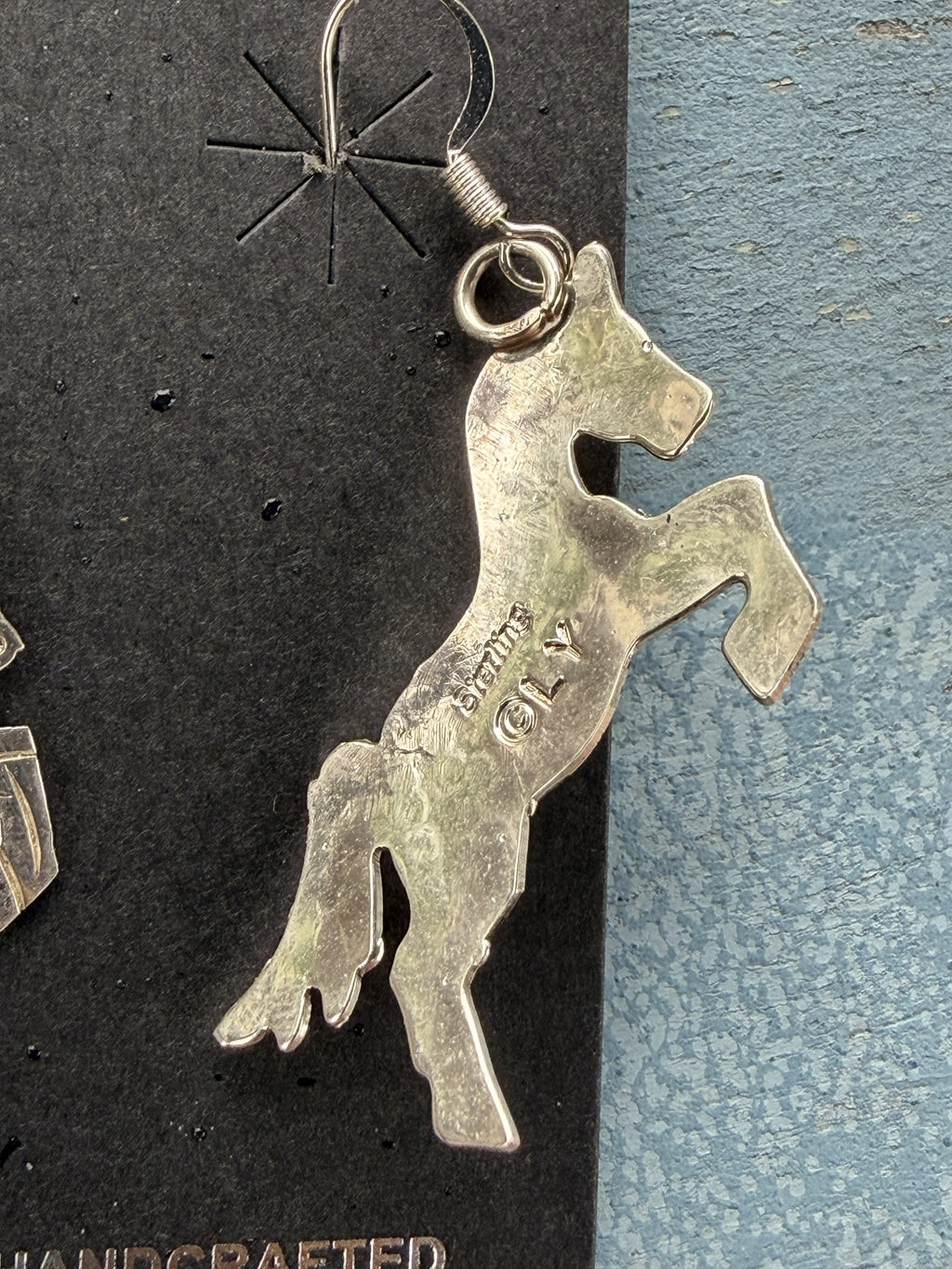 *Native American Made* Navajo L. Yazzie:  Silver Horse Sterling Silver Dangle Earrings