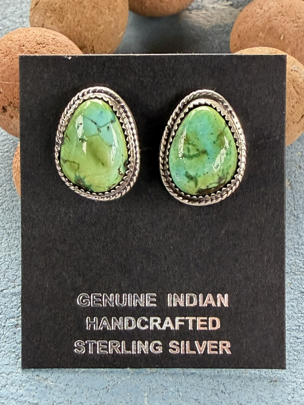 *Native American Made* Navajo Keith Henry:  Sterling Silver with Sonoran Gold Tear Drop Stud Earrings