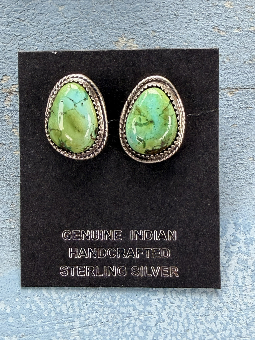 *Native American Made* Navajo Keith Henry:  Sterling Silver with Sonoran Gold Tear Drop Stud Earrings