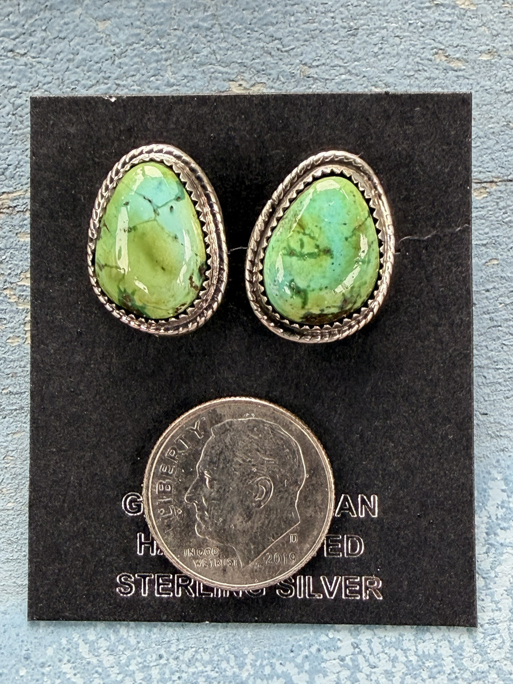 *Native American Made* Navajo Keith Henry:  Sterling Silver with Sonoran Gold Tear Drop Stud Earrings