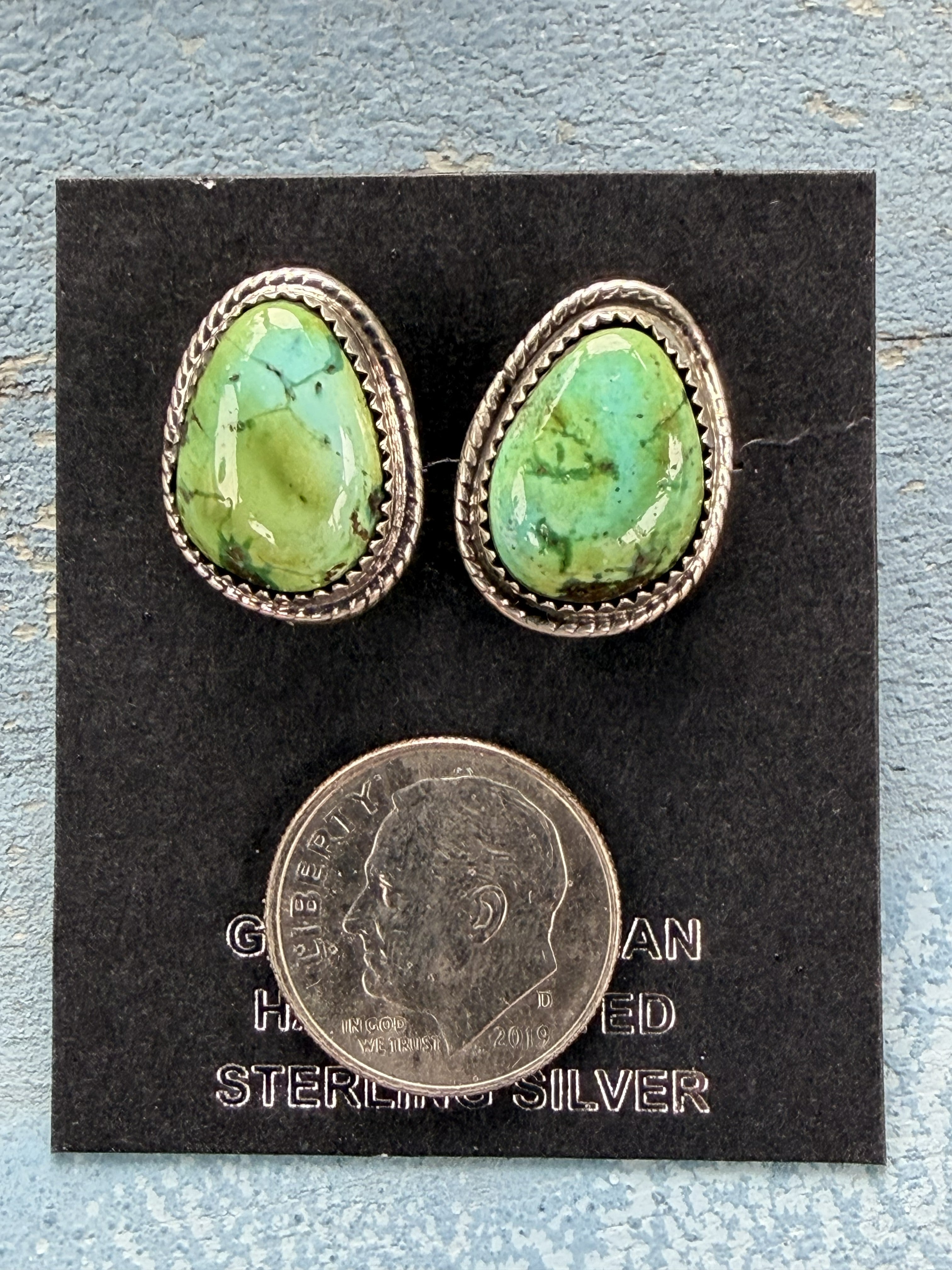 *Native American Made* Navajo Keith Henry:  Sterling Silver with Sonoran Gold Tear Drop Stud Earrings