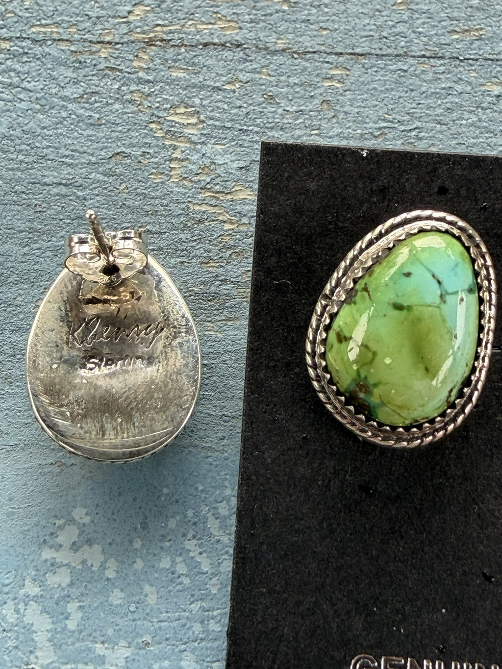 *Native American Made* Navajo Keith Henry:  Sterling Silver with Sonoran Gold Tear Drop Stud Earrings