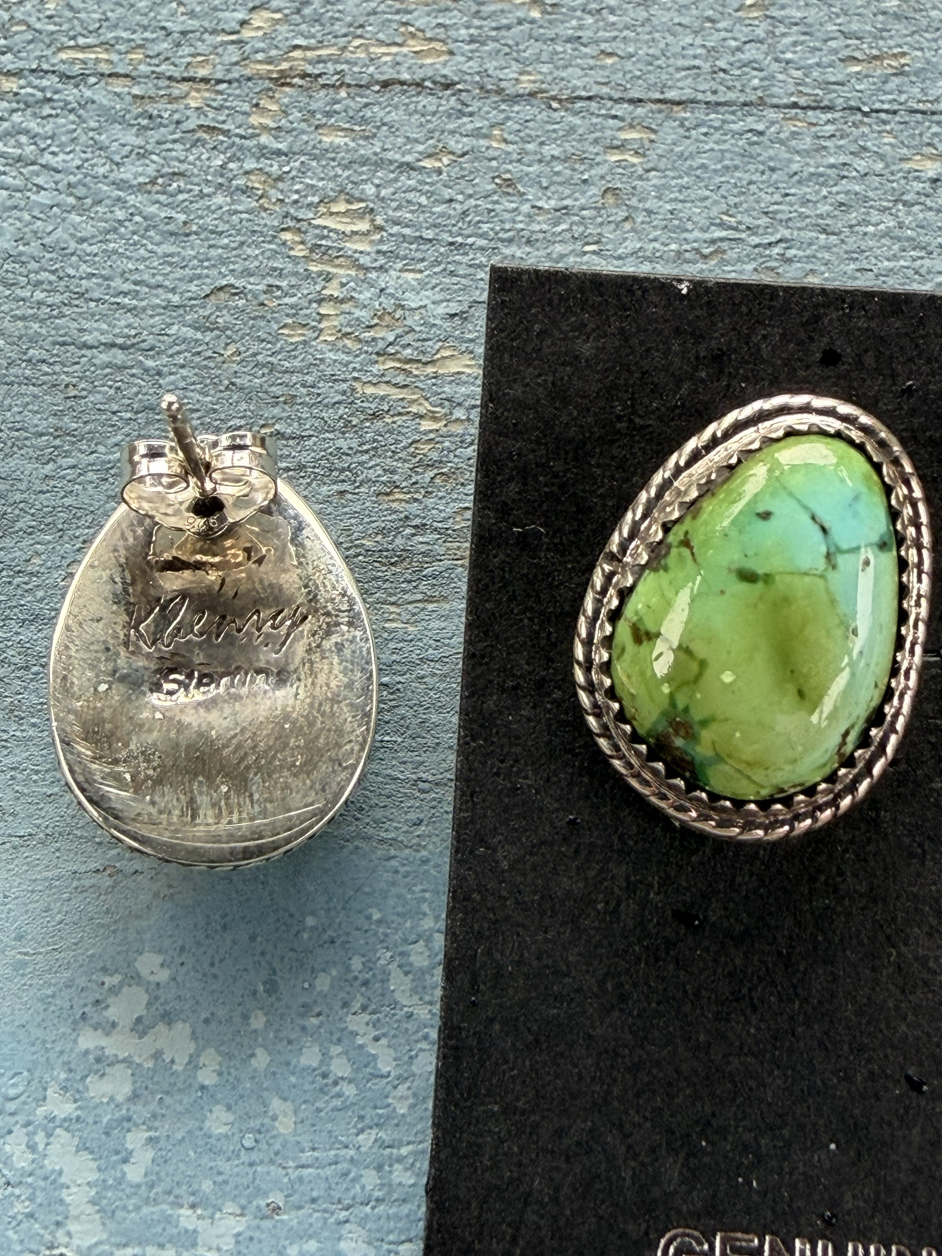 *Native American Made* Navajo Keith Henry:  Sterling Silver with Sonoran Gold Tear Drop Stud Earrings