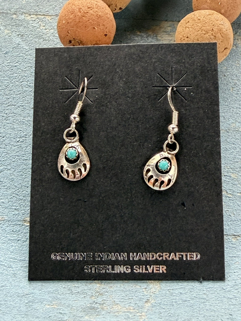 *Native American Made*  Navajo Leroy Parker:  Bear Claw Sterling Silver Dangle Earrings