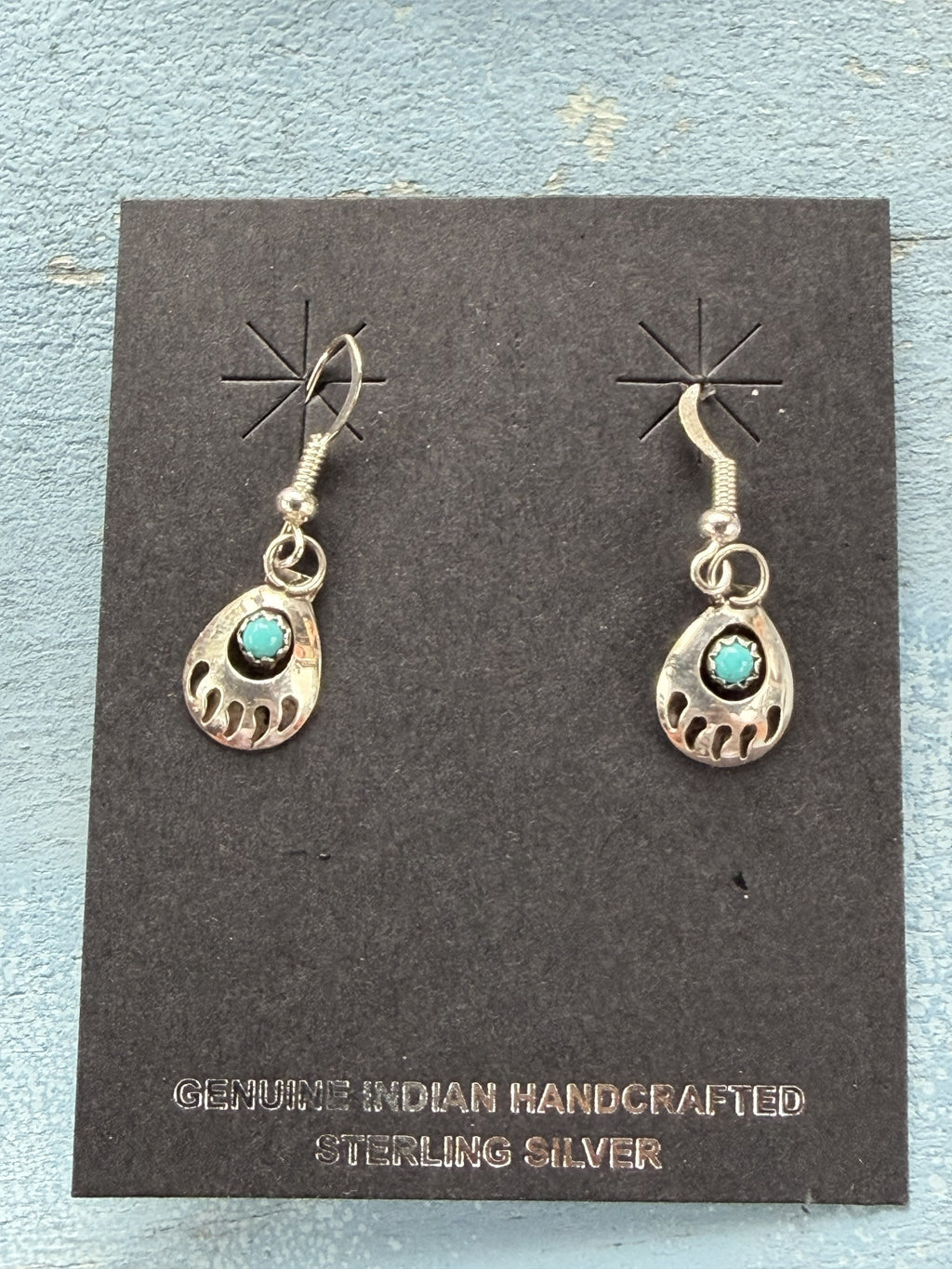 *Native American Made*  Navajo Leroy Parker:  Bear Claw Sterling Silver Dangle Earrings