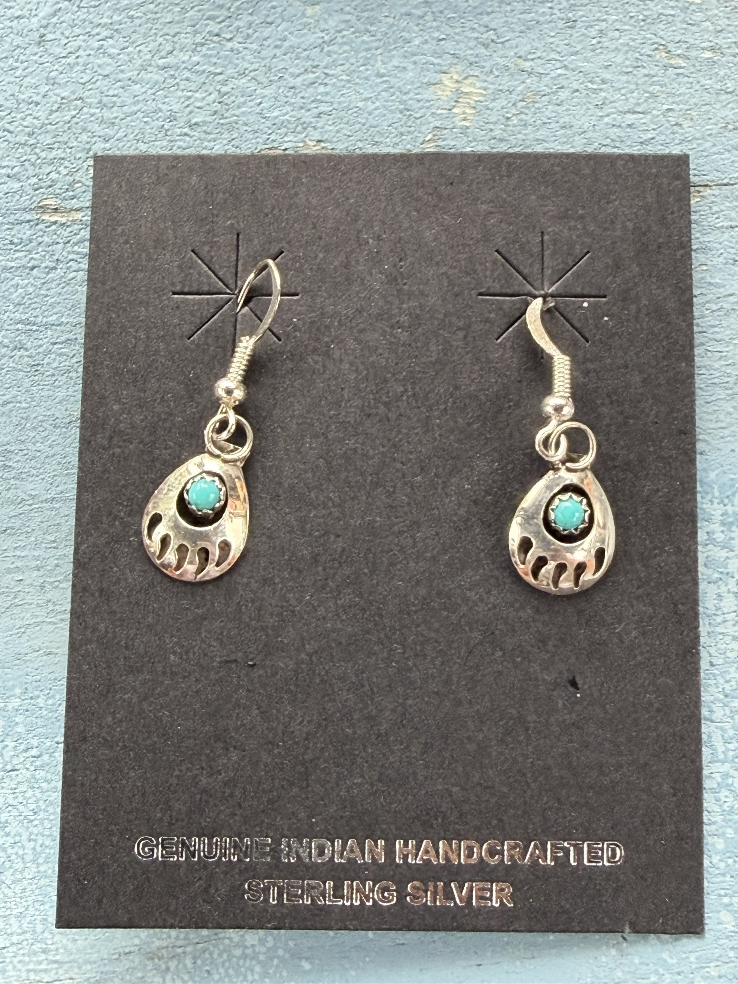 *Native American Made*  Navajo Leroy Parker:  Bear Claw Sterling Silver Dangle Earrings