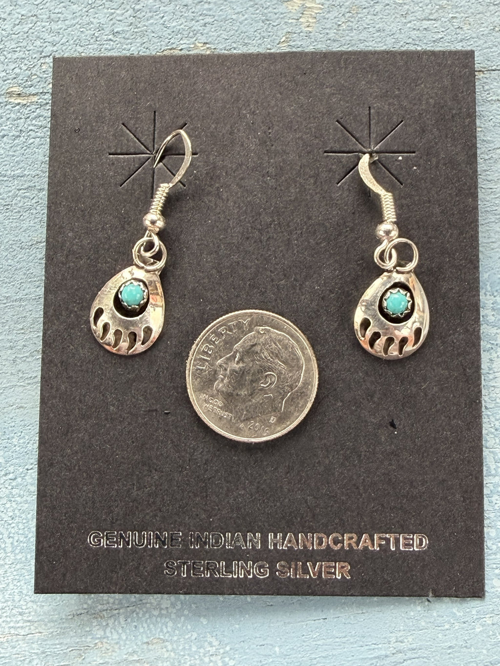 *Native American Made*  Navajo Leroy Parker:  Bear Claw Sterling Silver Dangle Earrings