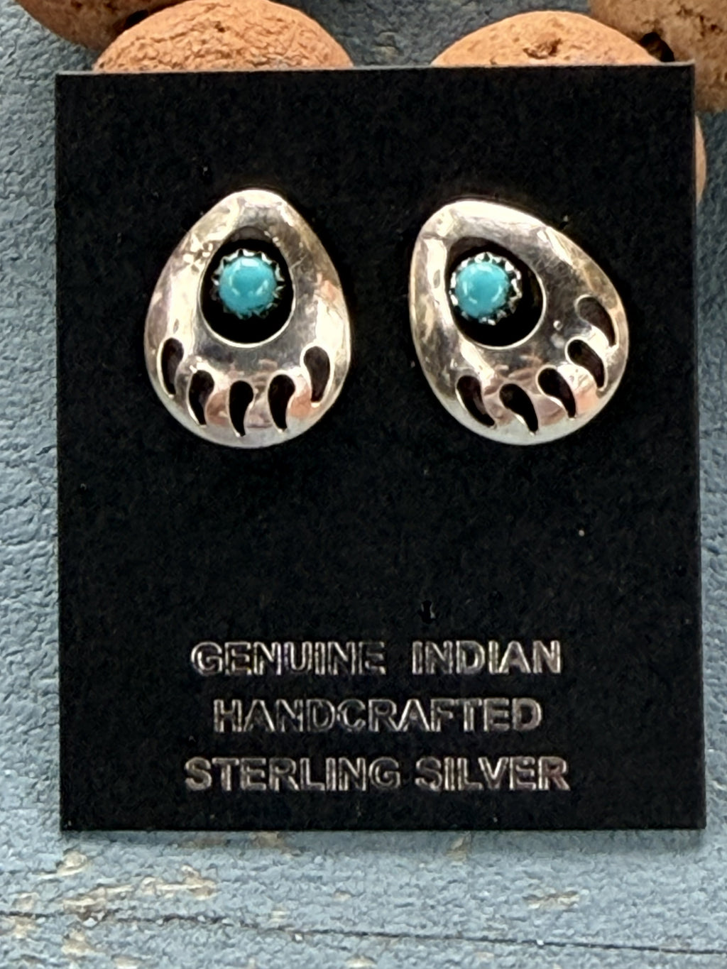 *Native American Made* Navajo Leroy Parker:  Bear Claw Sterling Silver Post Earrings