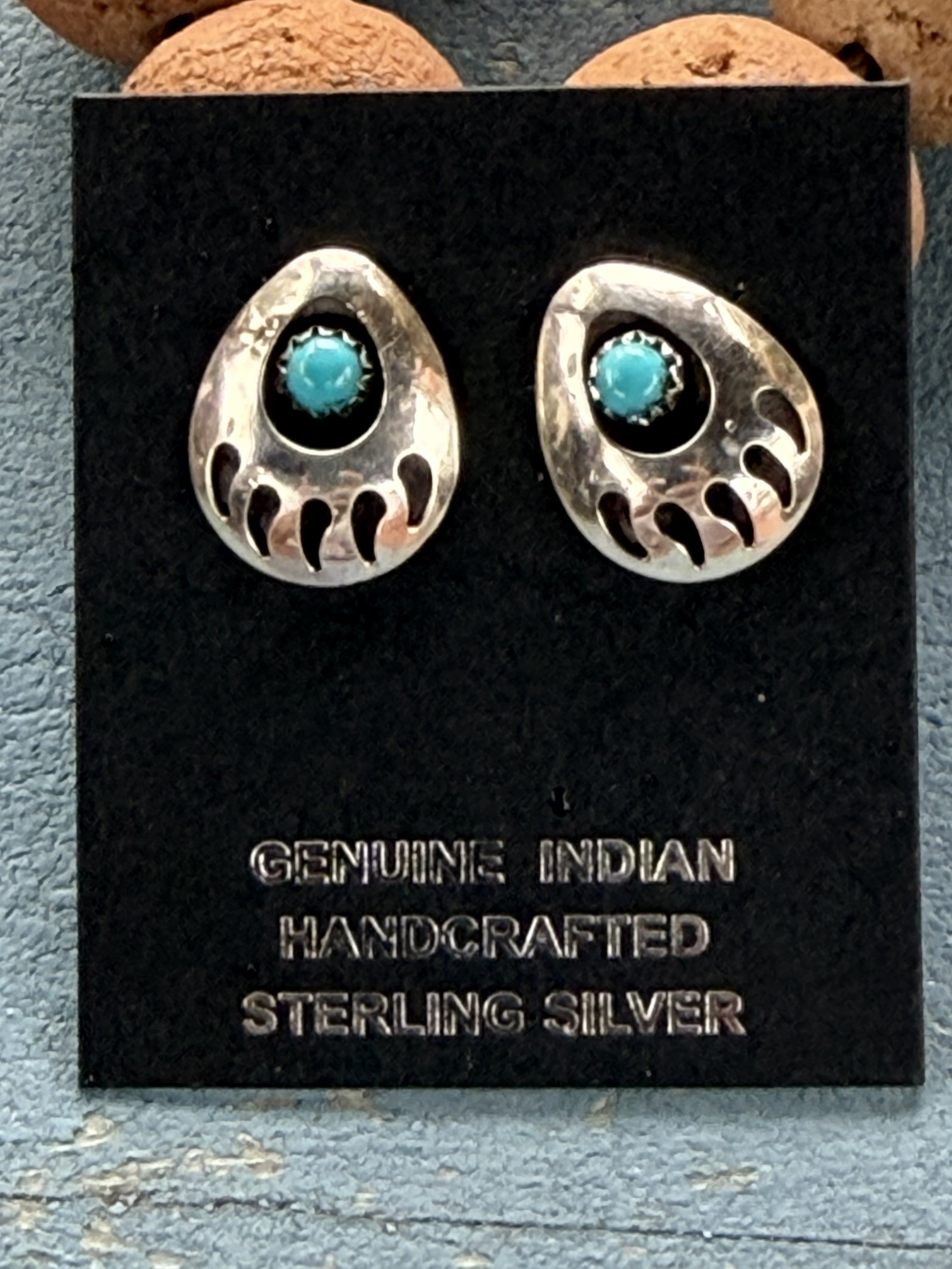 *Native American Made* Navajo Leroy Parker:  Bear Claw Sterling Silver Post Earrings