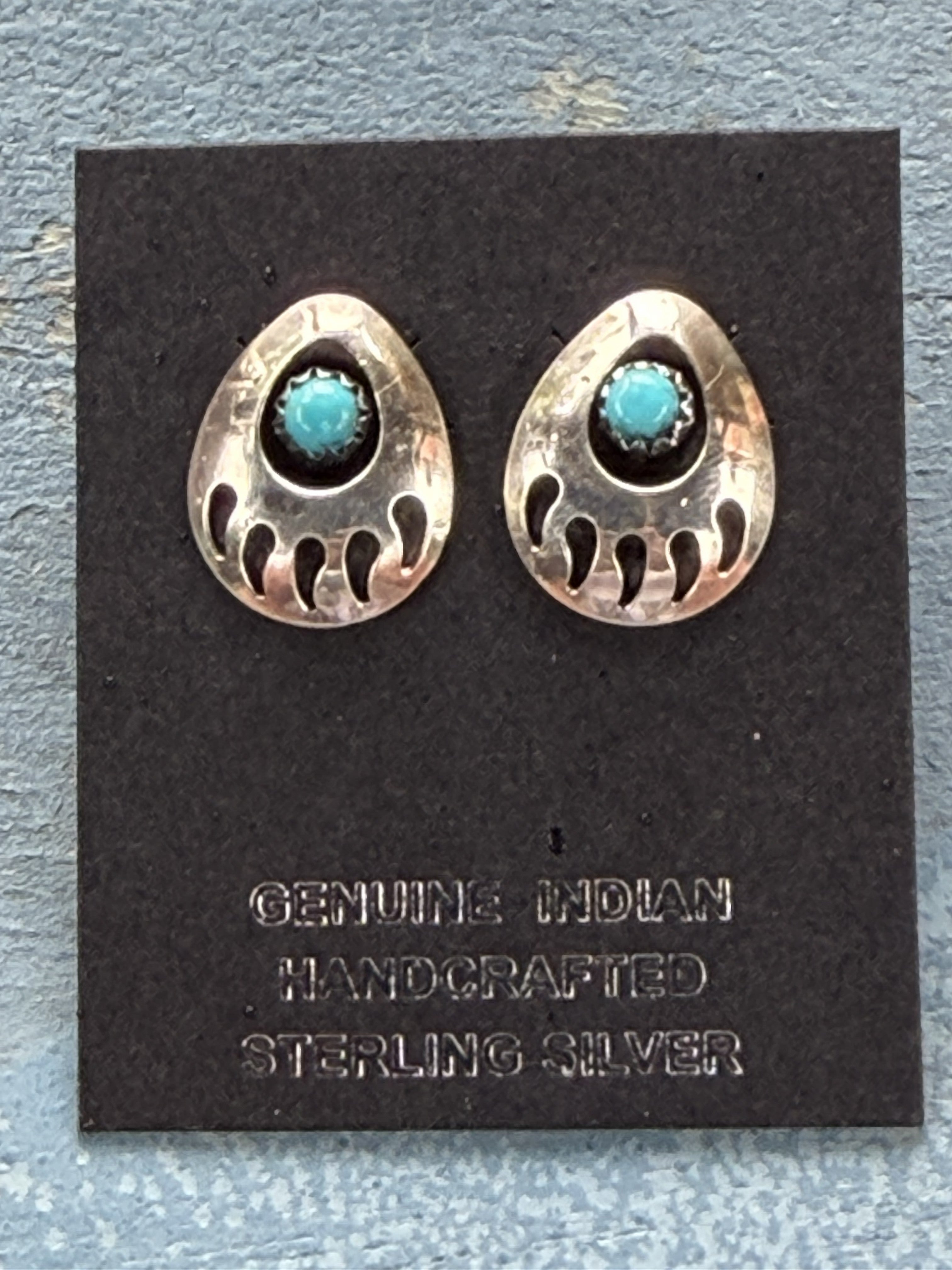 *Native American Made* Navajo Leroy Parker:  Bear Claw Sterling Silver Post Earrings