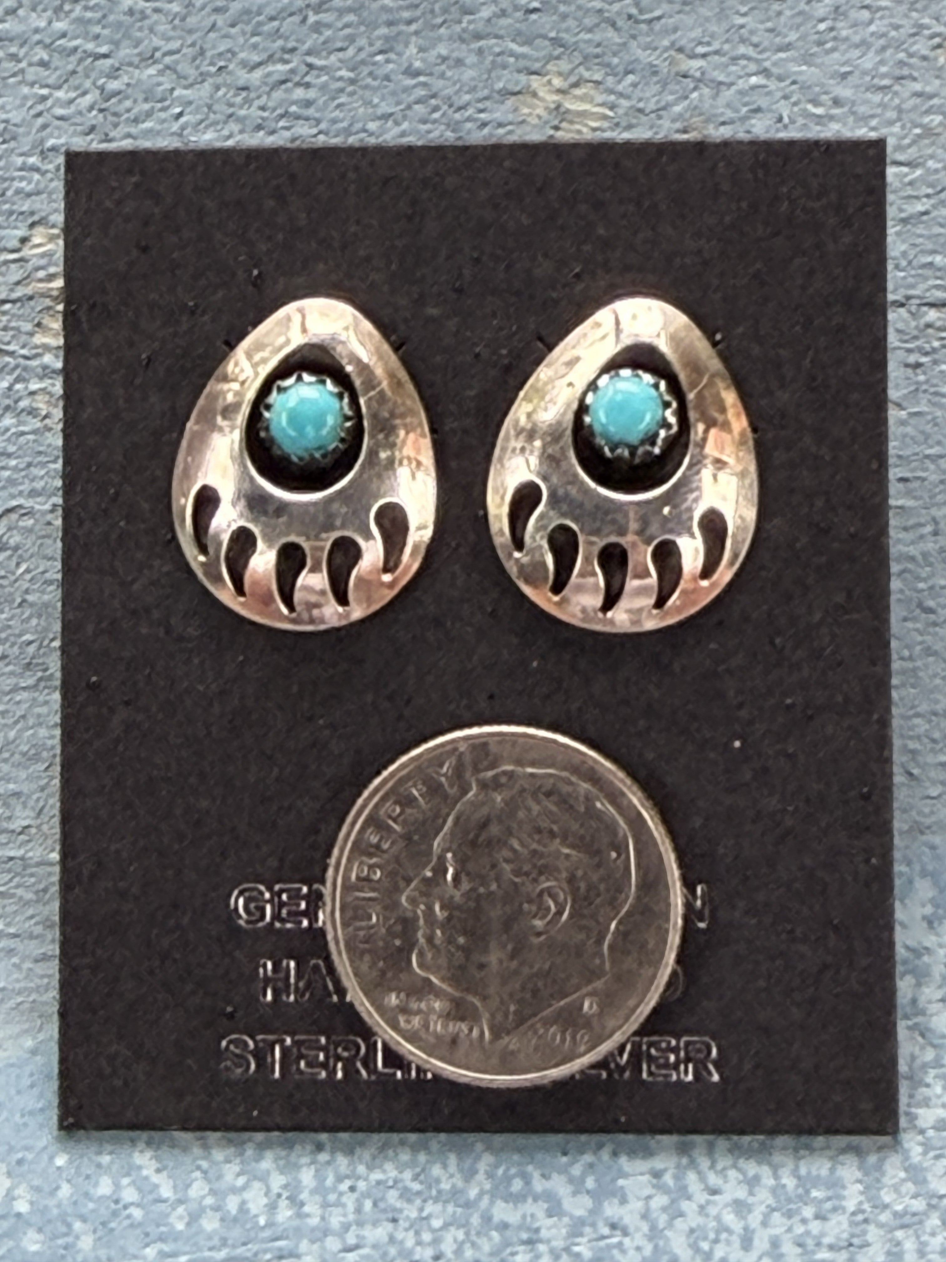 *Native American Made* Navajo Leroy Parker:  Bear Claw Sterling Silver Post Earrings