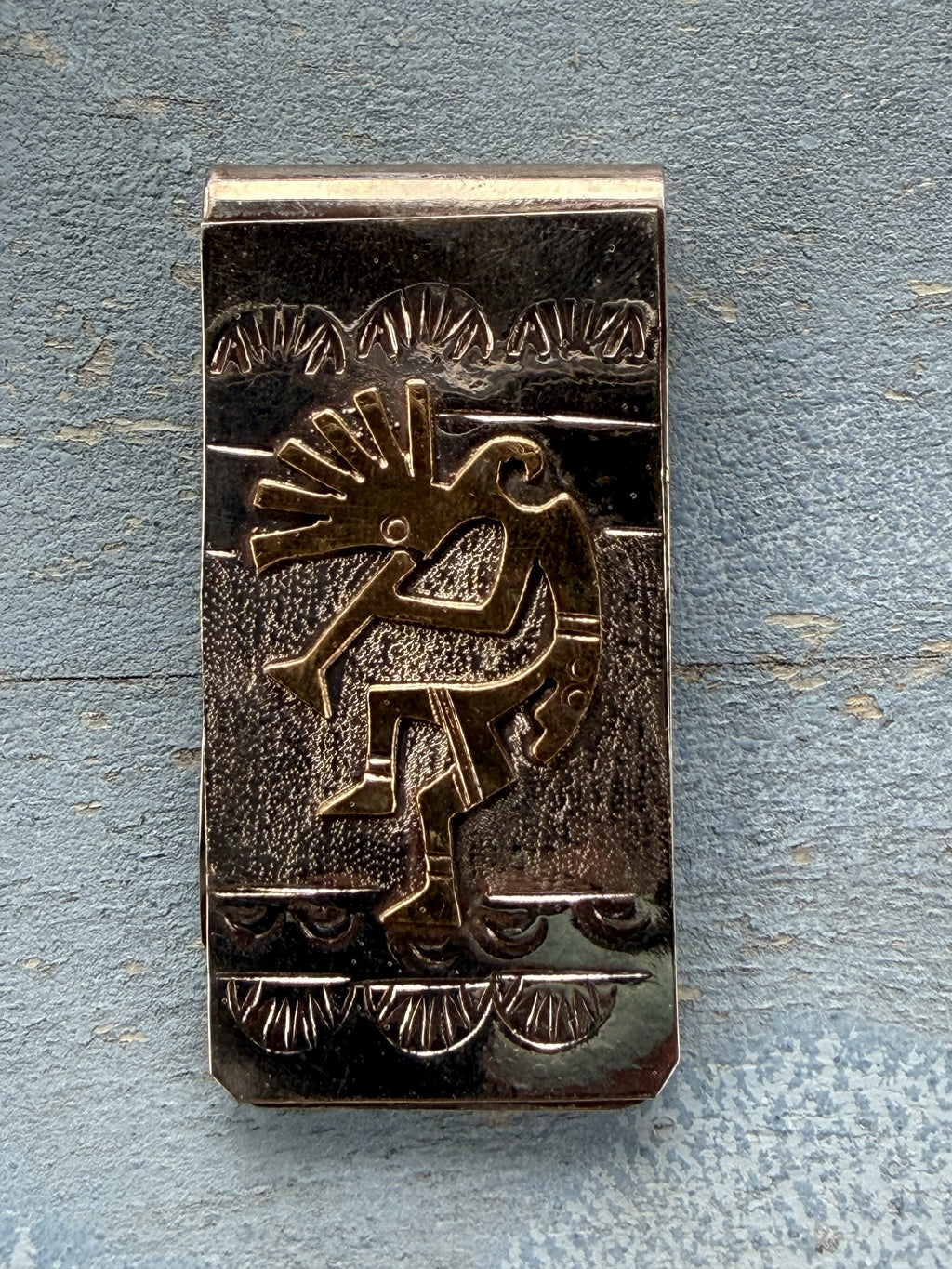 *Native American Made*  Navajo Genevieve Jone:  Sterling Silver and 12kt Gold Plated Kokopeli Money Clip