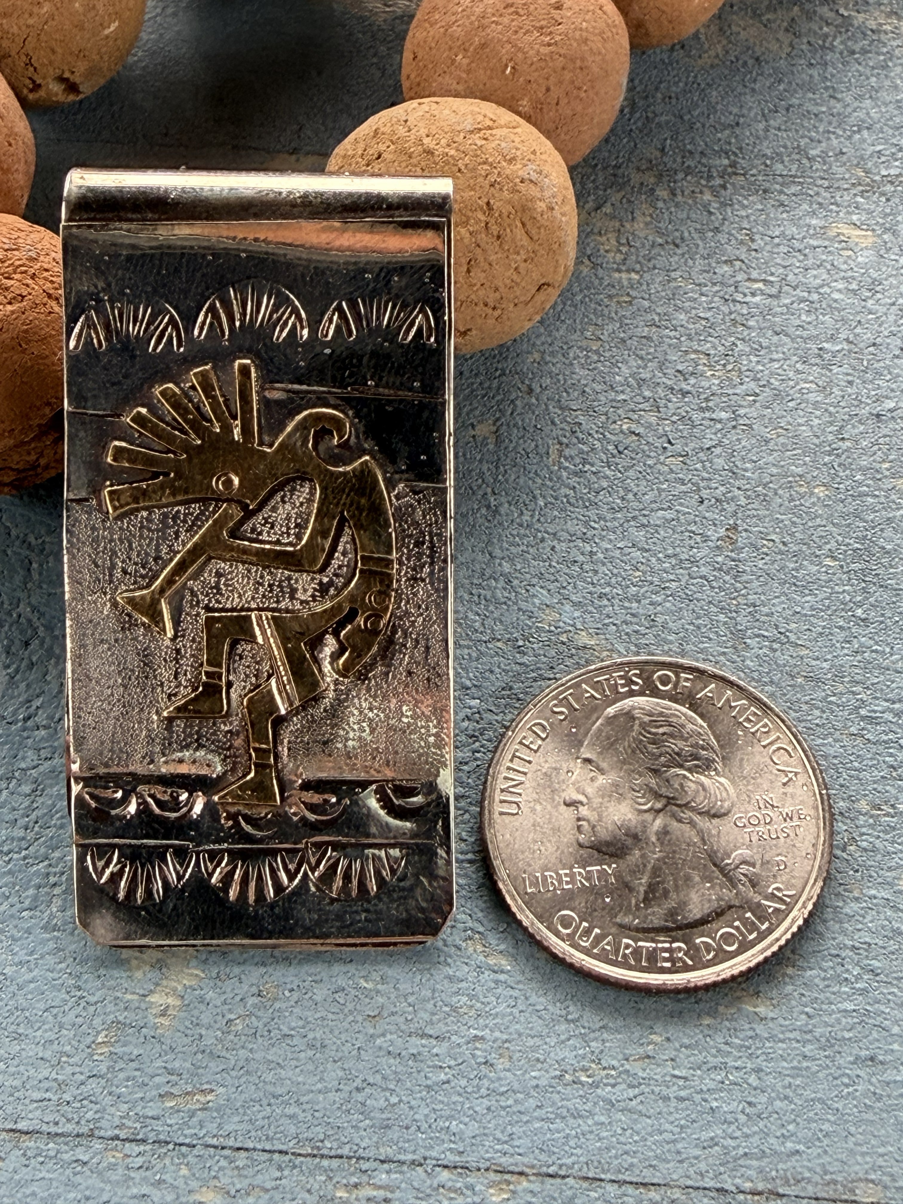 *Native American Made*  Navajo Genevieve Jone:  Sterling Silver and 12kt Gold Plated Kokopeli Money Clip
