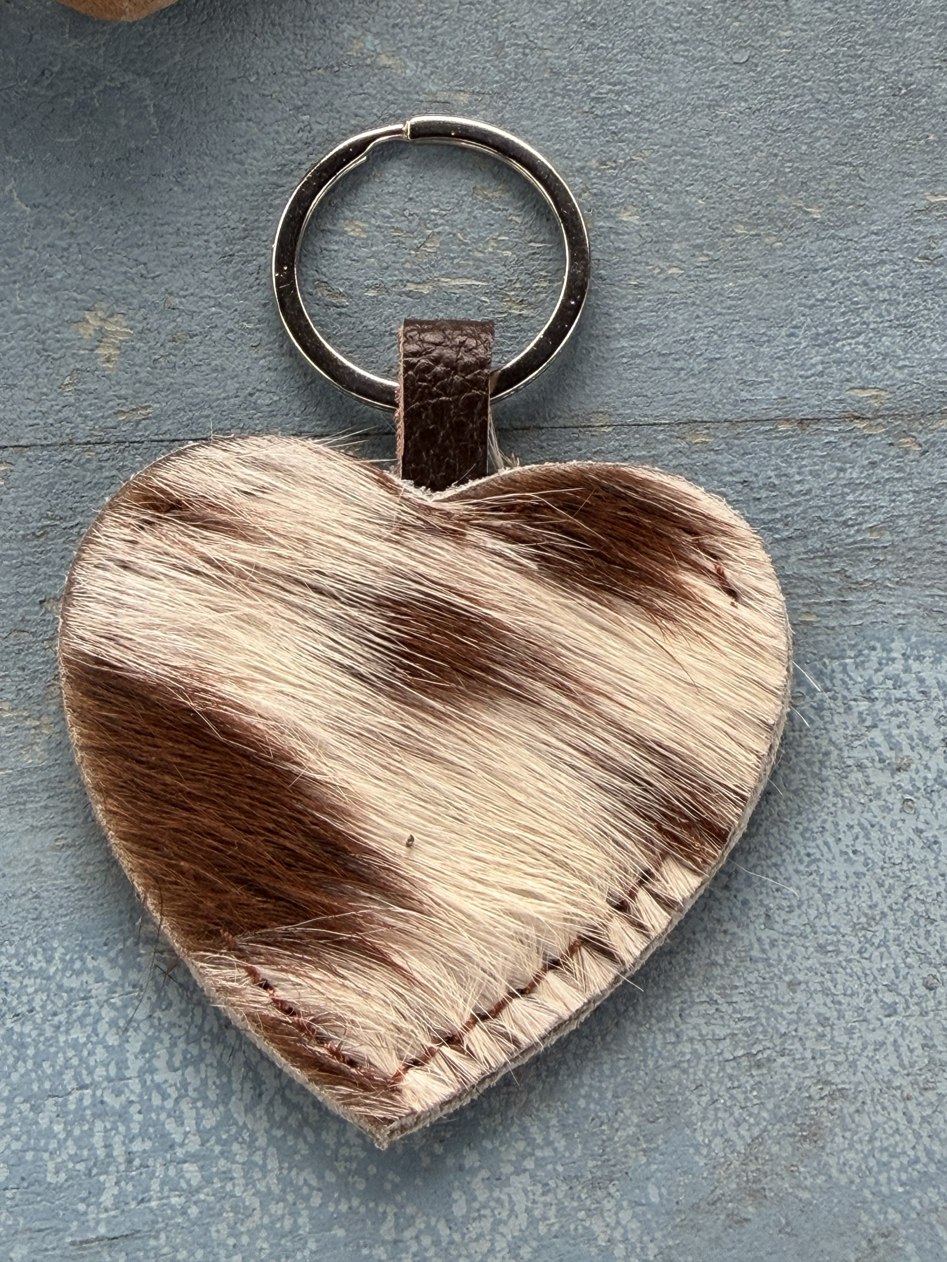 Leather Heart Shaped Cow Hair Keychain