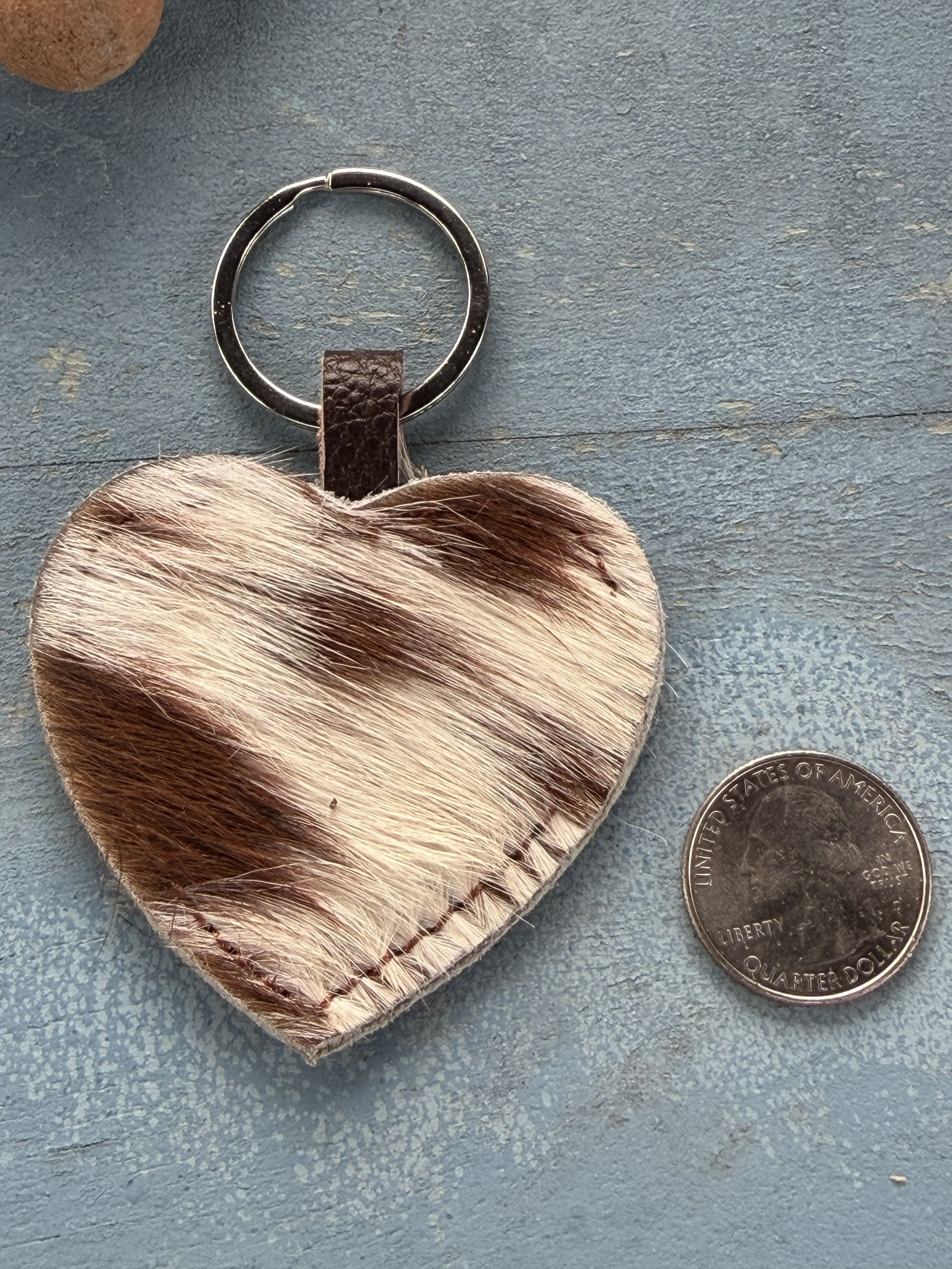Leather Heart Shaped Cow Hair Keychain