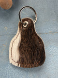 Leather with Cow Hair Cow Tag Shaped Keychain