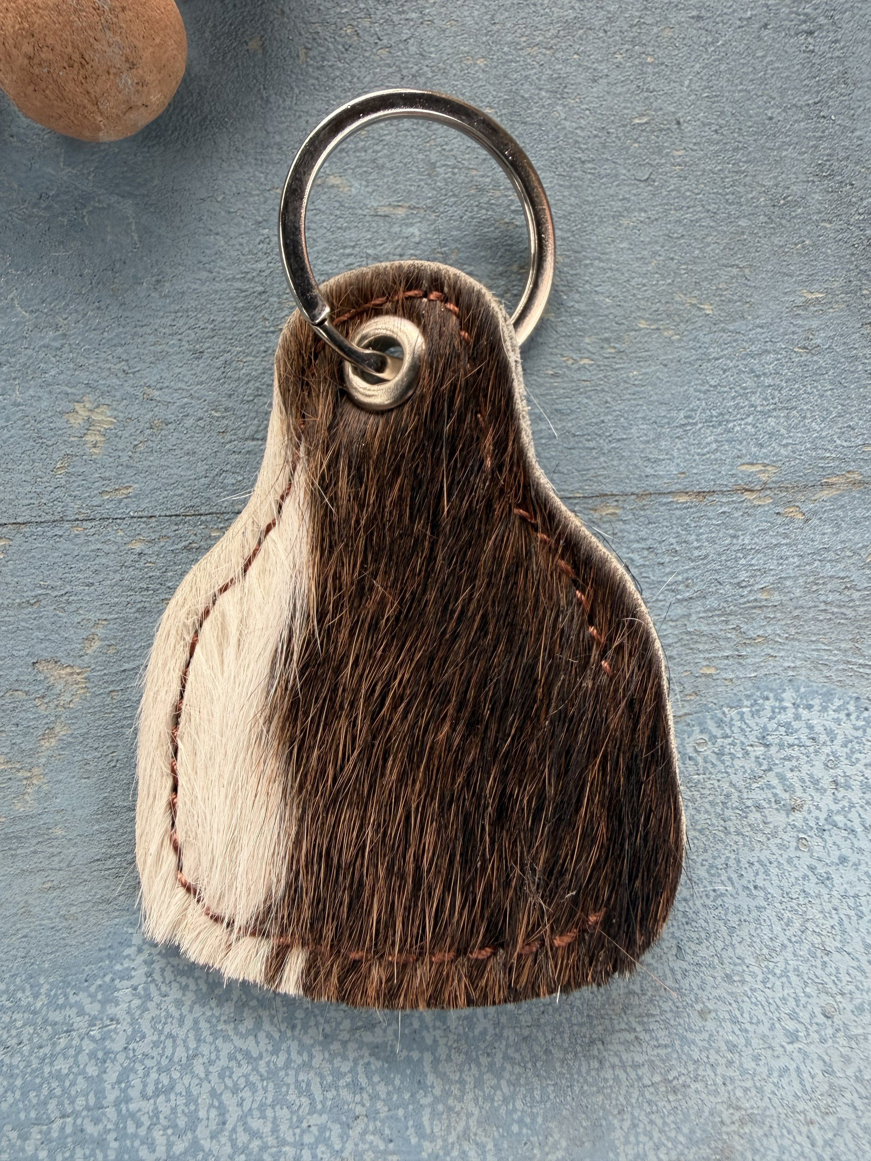 Leather with Cow Hair Cow Tag Shaped Keychain