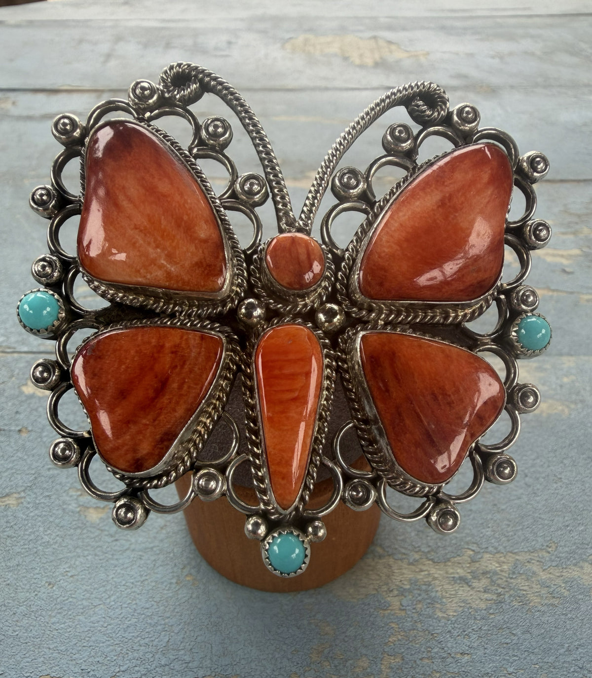 *Native American Made* Navajo Hemerson Brown Orange Spiney Butterfly Adjustable Ring