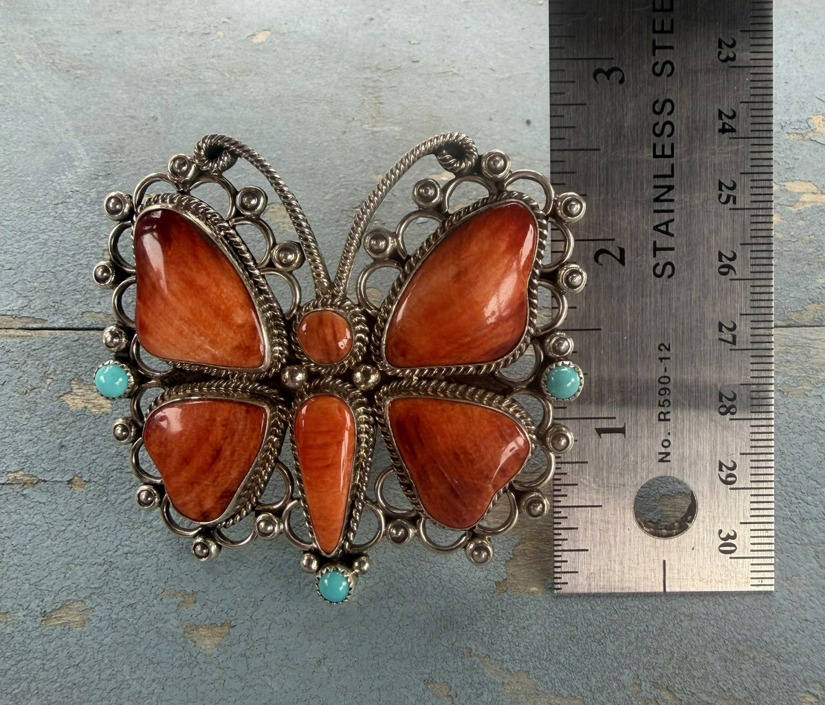 *Native American Made* Navajo Hemerson Brown Orange Spiney Butterfly Adjustable Ring