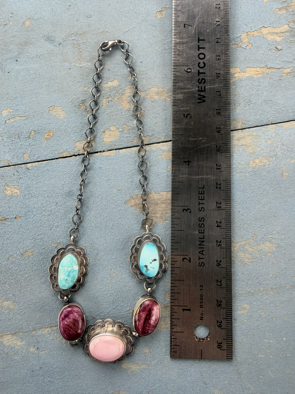 *Native American Made*  Navajo Scott Skeets Pink Conch, Purple Spiney and Sonoran Chocker Necklace