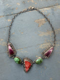 *Native American Made*  Navajo Scott Skeets  Purple and Orange Spiney with Sonoran Turquoise Choker