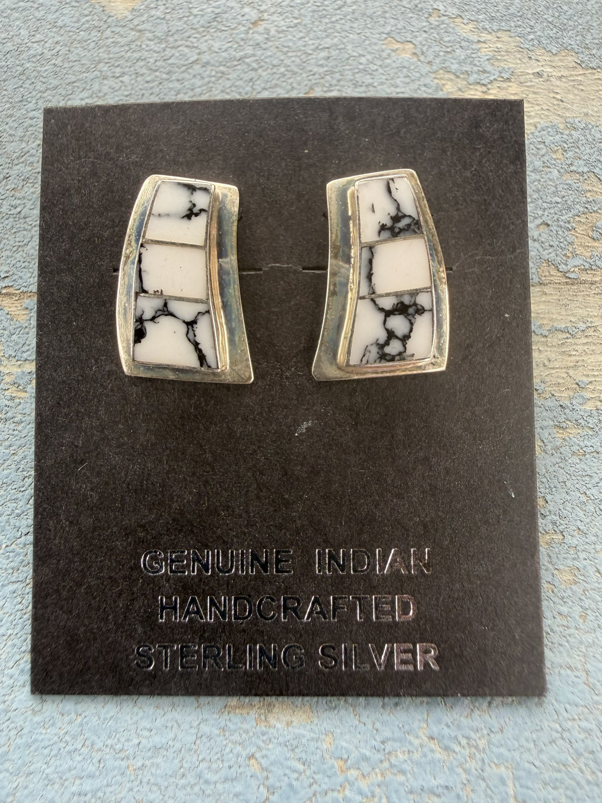 *Native American Made*  Navajo Nathaniel Johnson:  White Buffalo Post Earrings