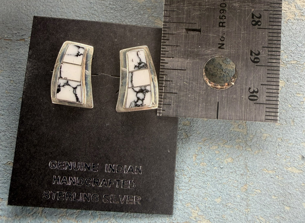*Native American Made*  Navajo Nathaniel Johnson:  White Buffalo Post Earrings