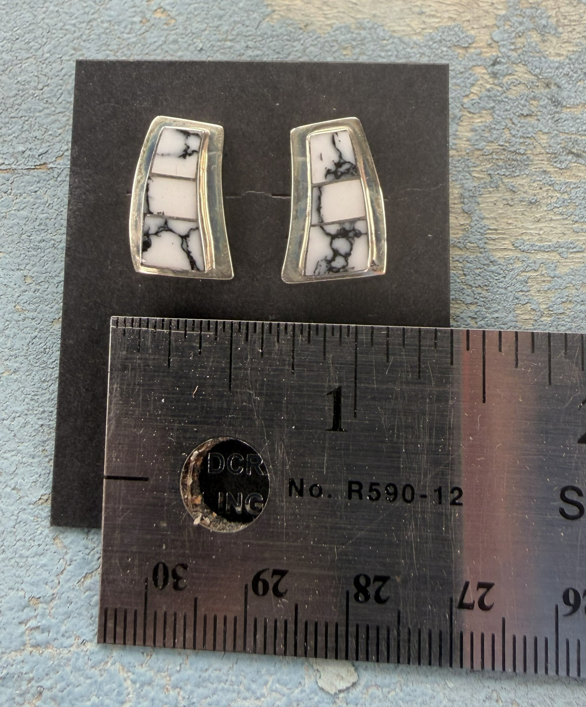 *Native American Made*  Navajo Nathaniel Johnson:  White Buffalo Post Earrings