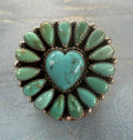 *Native American Made*  Navajo Marlene Jones Heart Center Kingman Cluster Adjustable Ring