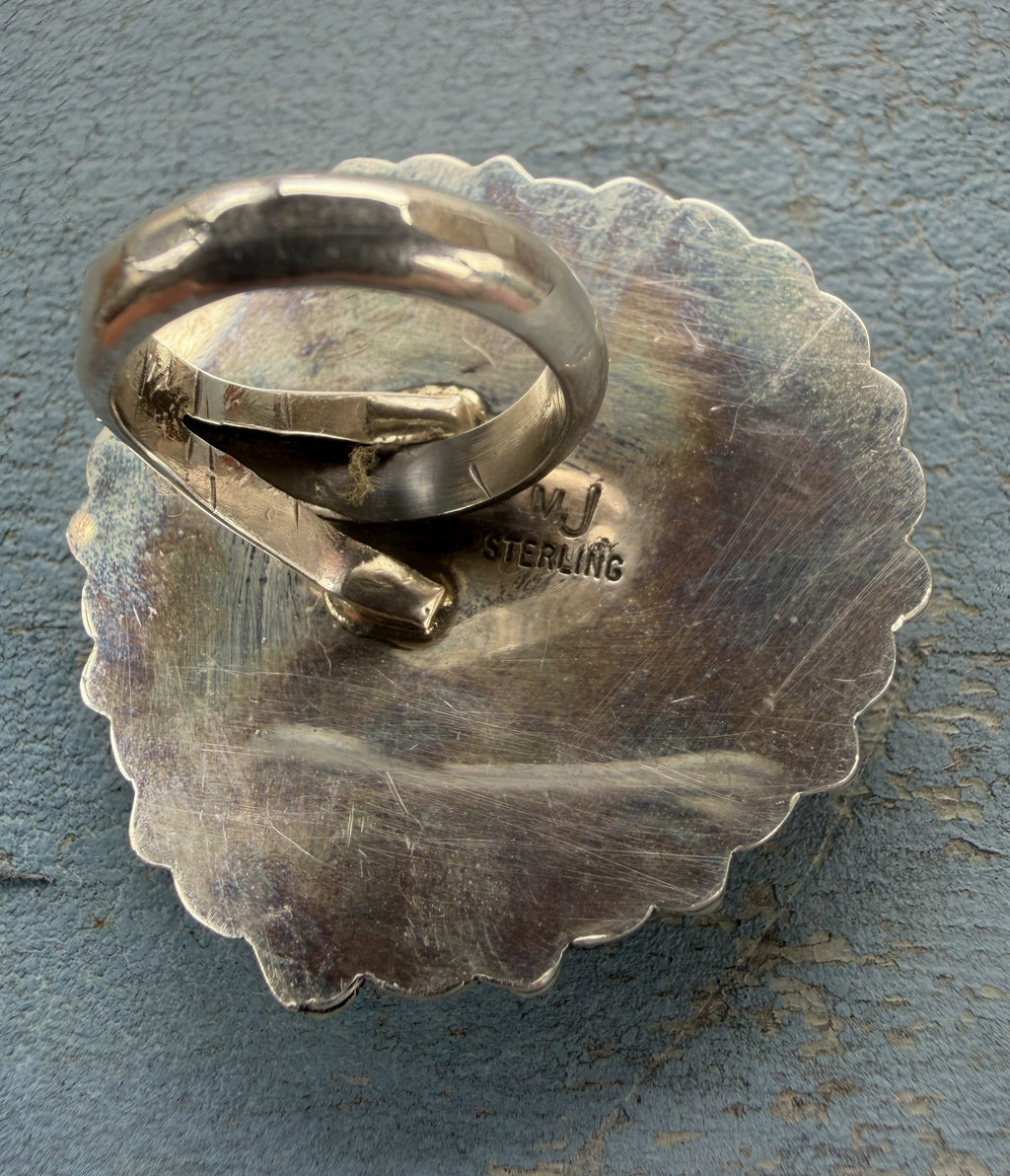 *Native American Made*  Navajo Marlene Jones Heart Center Kingman Cluster Adjustable Ring