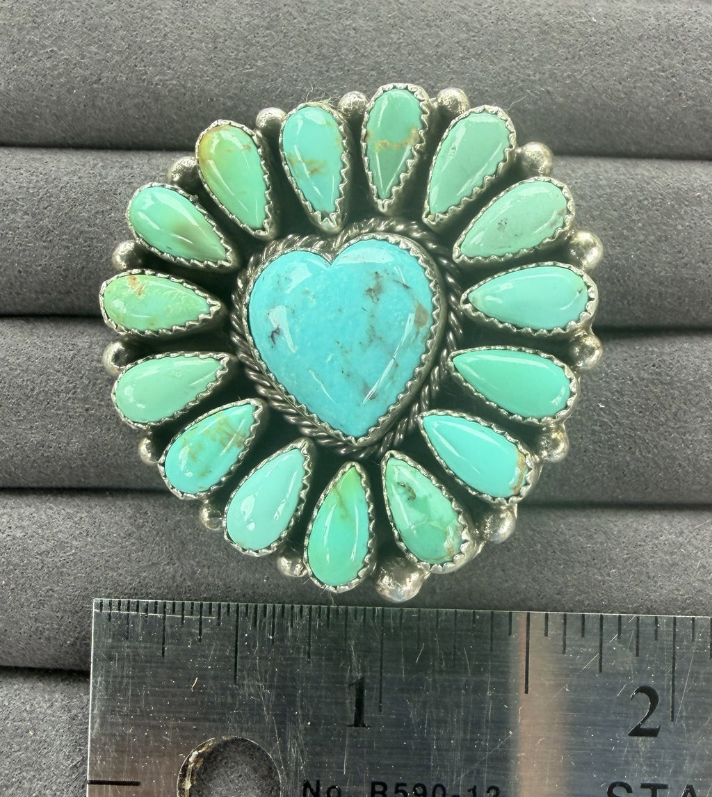 *Native American Made*  Navajo Marlene Jones Heart Center Kingman Cluster Adjustable Ring