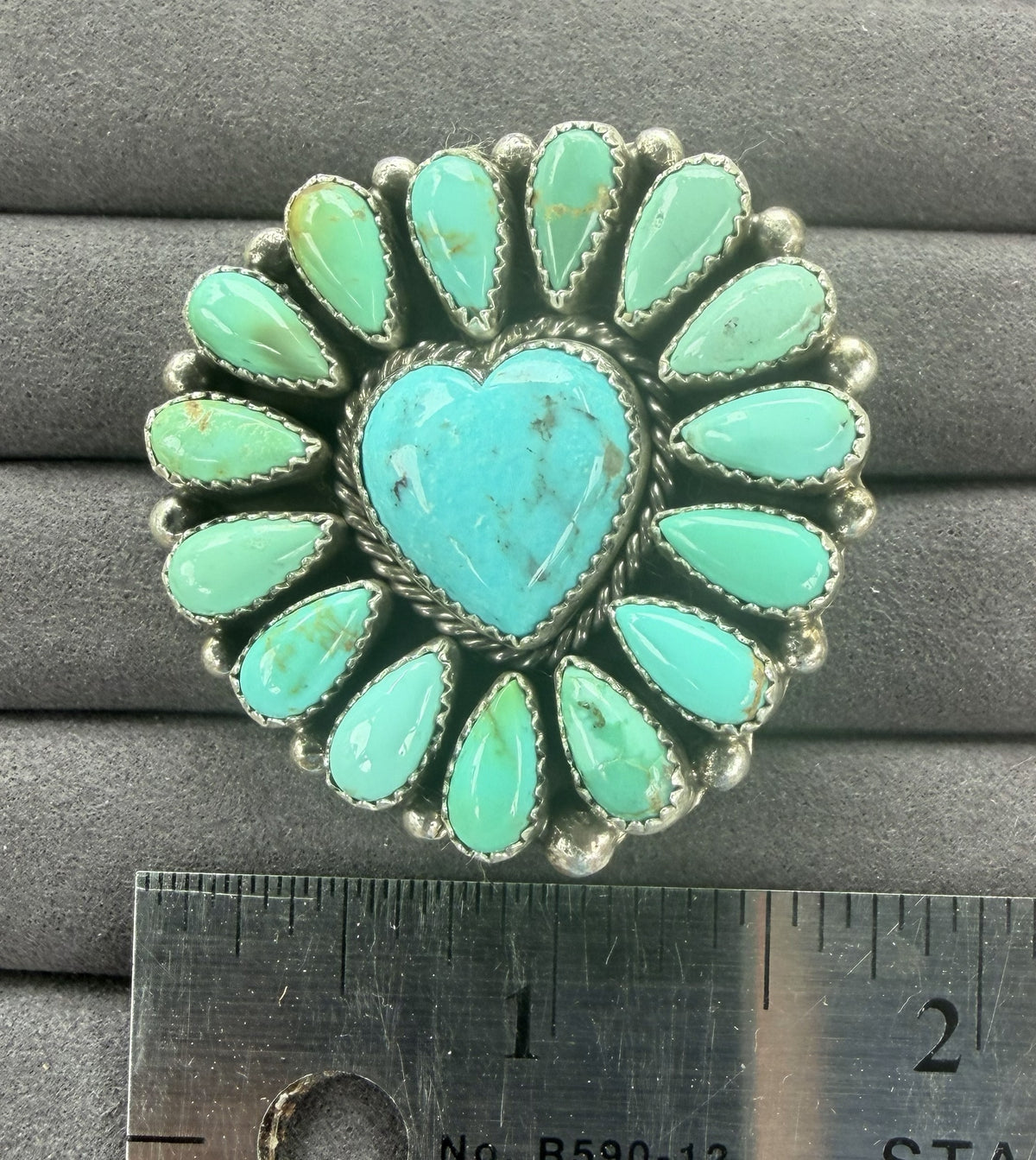 *Native American Made*  Navajo Marlene Jones Heart Center Kingman Cluster Adjustable Ring