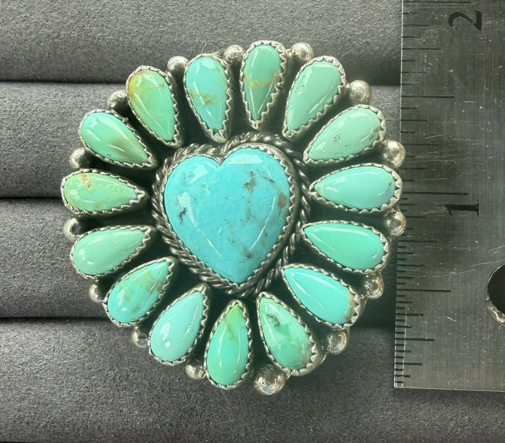 *Native American Made*  Navajo Marlene Jones Heart Center Kingman Cluster Adjustable Ring